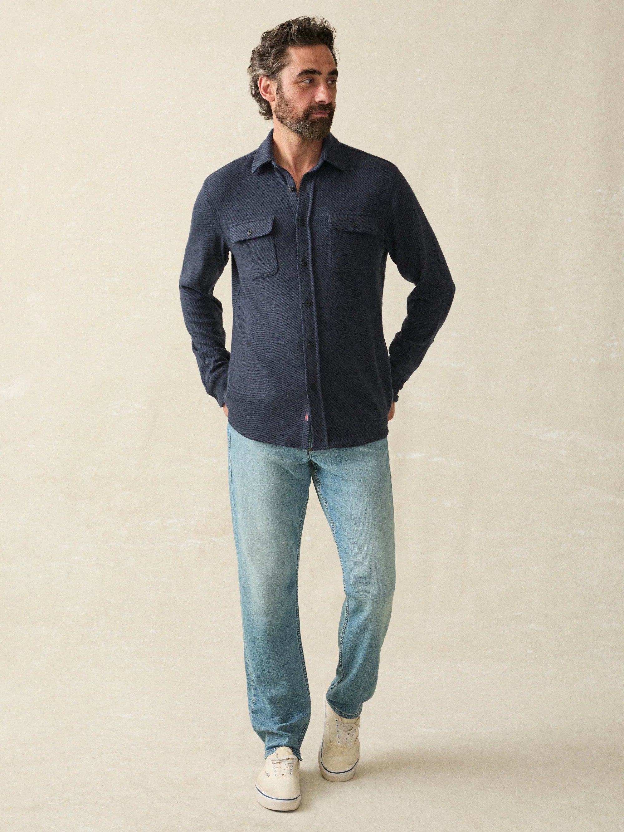 FAHERTY Men's Long Sleeve Double Pocket Sport Shirt - Casual Button Down Shirt for Golf, Work & Outdoor Activities
