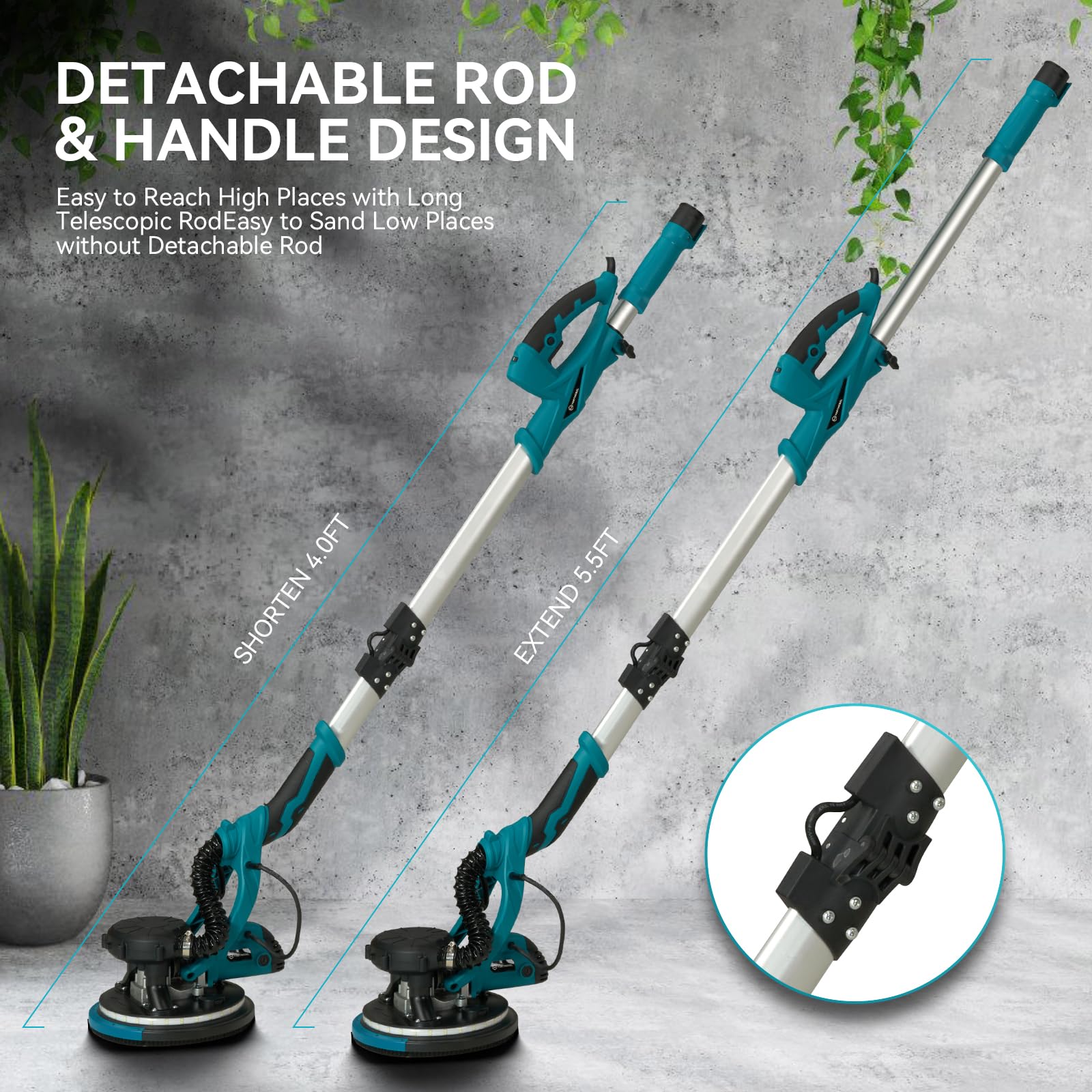 1050W Electric Drywall Sander with Vacuum Dust Collector - 6 Speed 2100RPM, 18 Sanding Discs, Extendable Pole & LED Lights for Smooth Wall Finishing - Perfect for Home Renovation, Drywall Repair and Professional Construction Projects