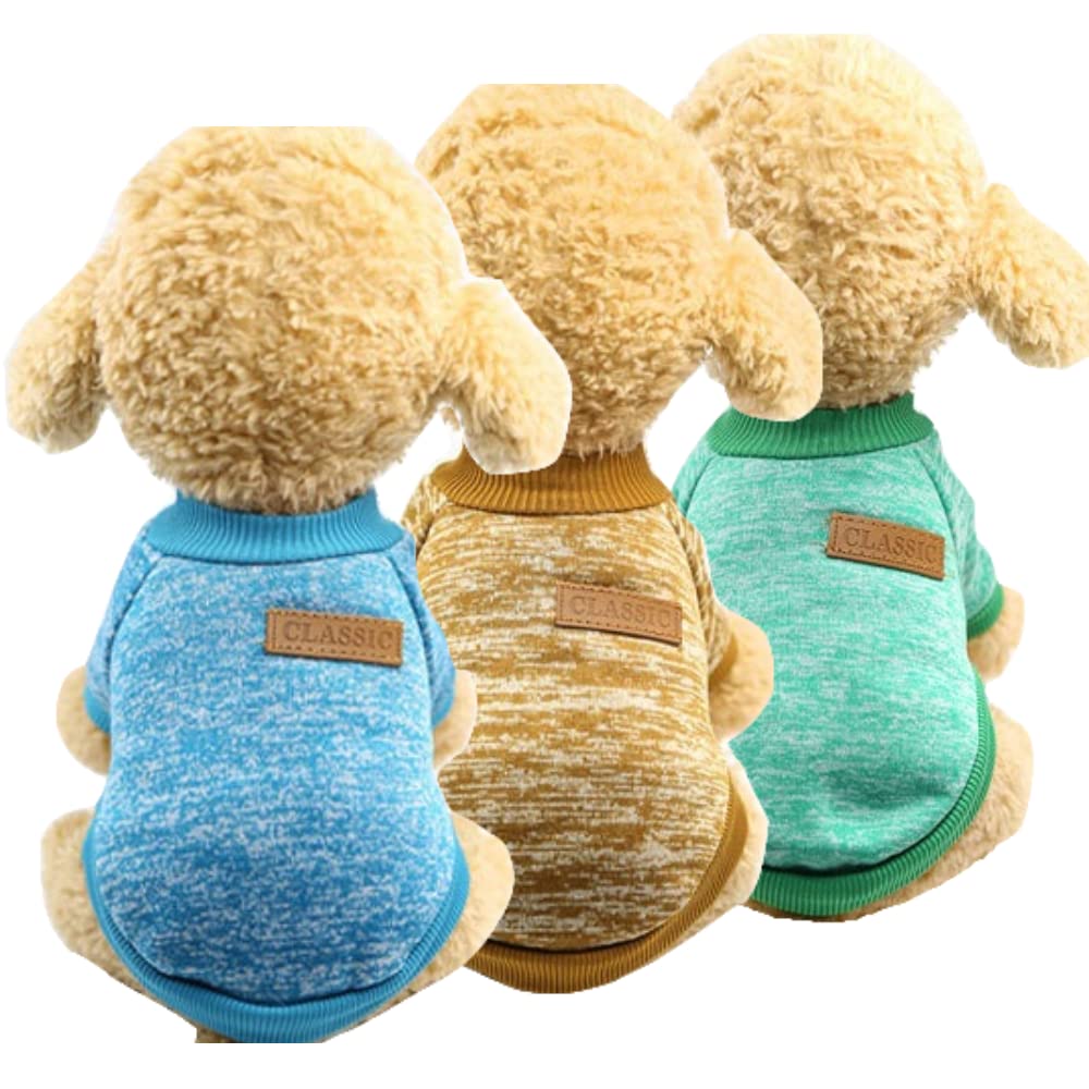 Small Dog Sweaters for 1.2-2.2 lbs Pets - Warm Winter Fleece Puppy Clothes for Yorkies, Chihuahuas & Cats (Set of 3, Small Size, Khaki/Green/Blue) - Perfect for Indoor & Outdoor Winter Adventures