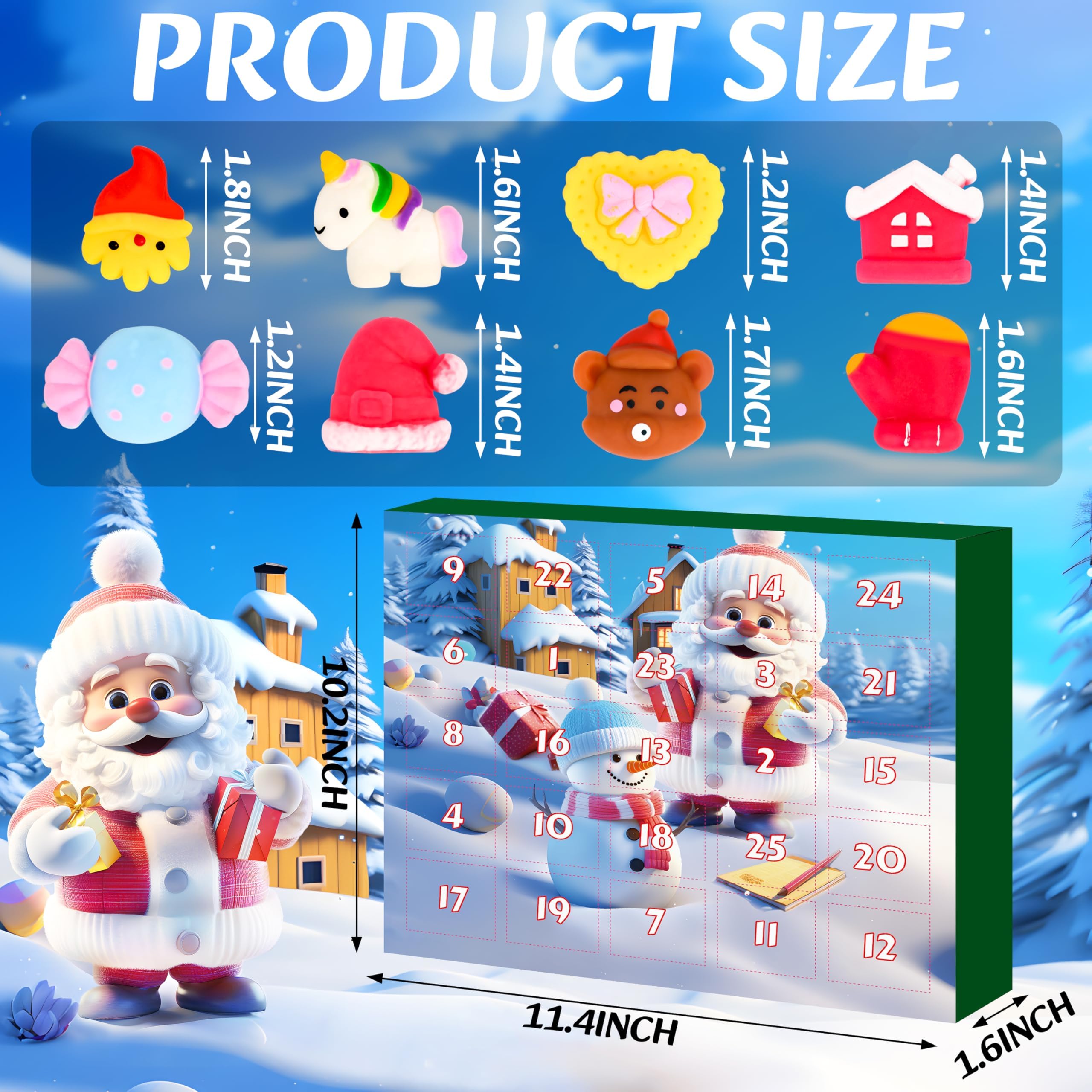 2024 Kids Christmas Advent Calendar with 25 Mochi Squishies - Stress Relief Toys for Boys & Girls Holiday Countdown