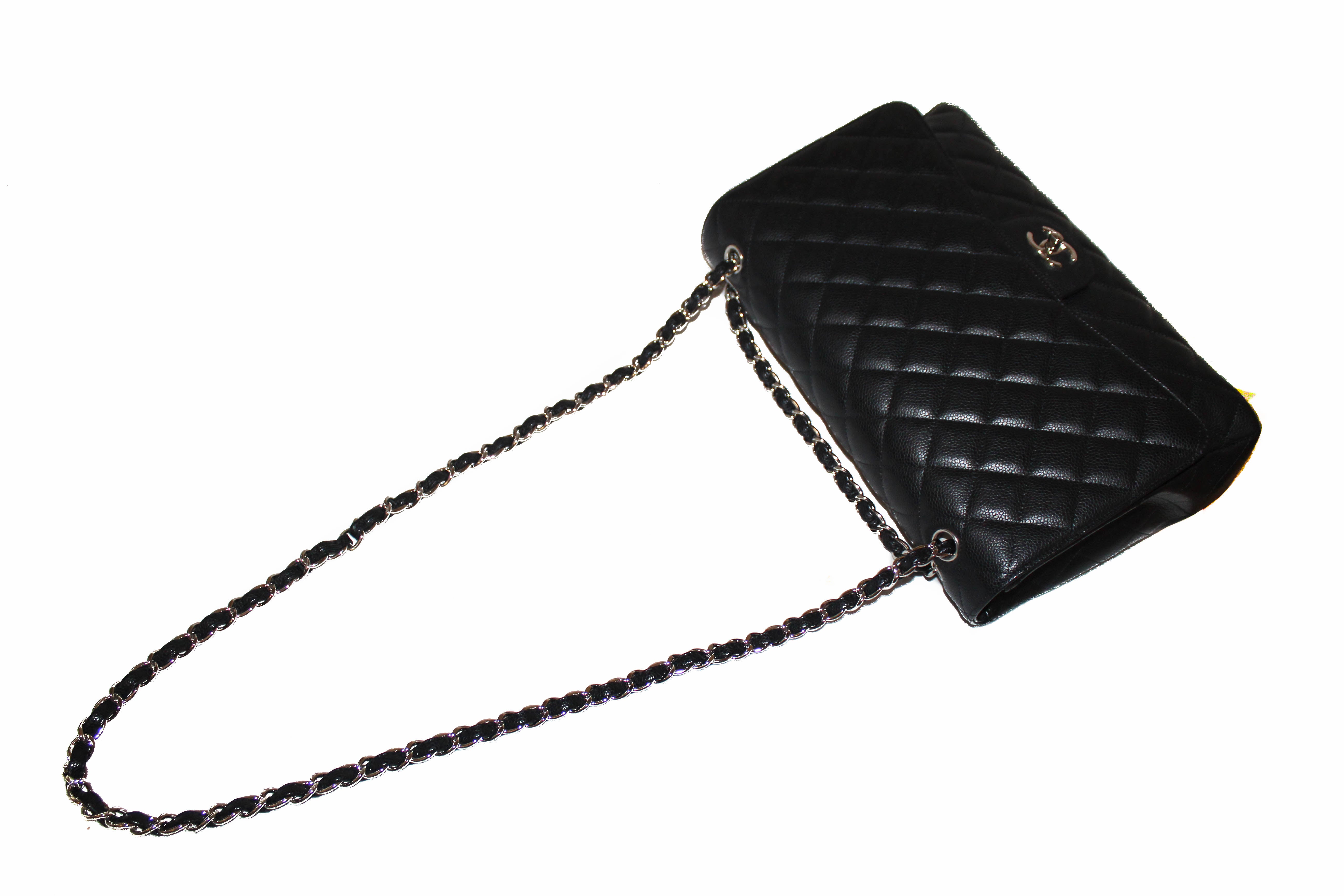 Authentic Chanel Classic Black Single Flap Caviar Leather Maxi Chain Shoulder Bag for Women | Luxury Designer Handbag for Evening Parties, Weddings & Special Occasions