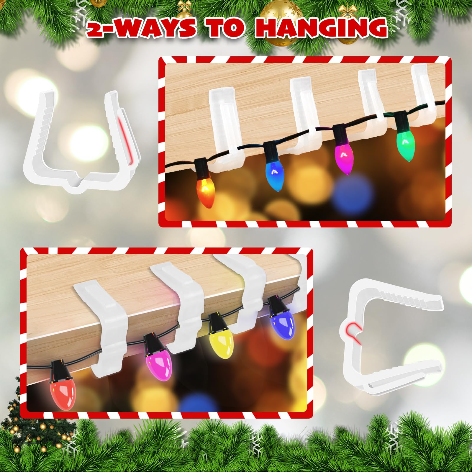 100 PCS White Plastic Christmas Light Hanger Clips for Fascia Board, Roof Gutter, Deck Banister & Fence (1 5/8
