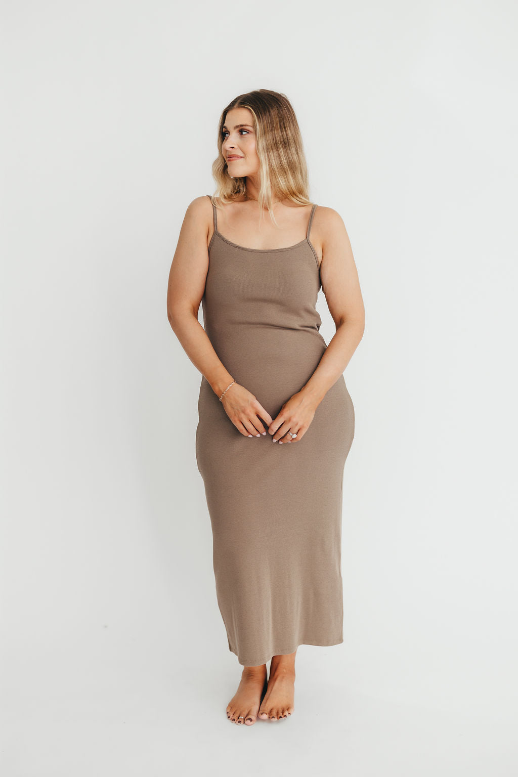 Alexa Ribbed Maxi Dress for Women - Soft Stretchy Long Bodycon Dress in Burnt Taupe | Perfect for Date Night, Beach Vacation & Summer Outfits