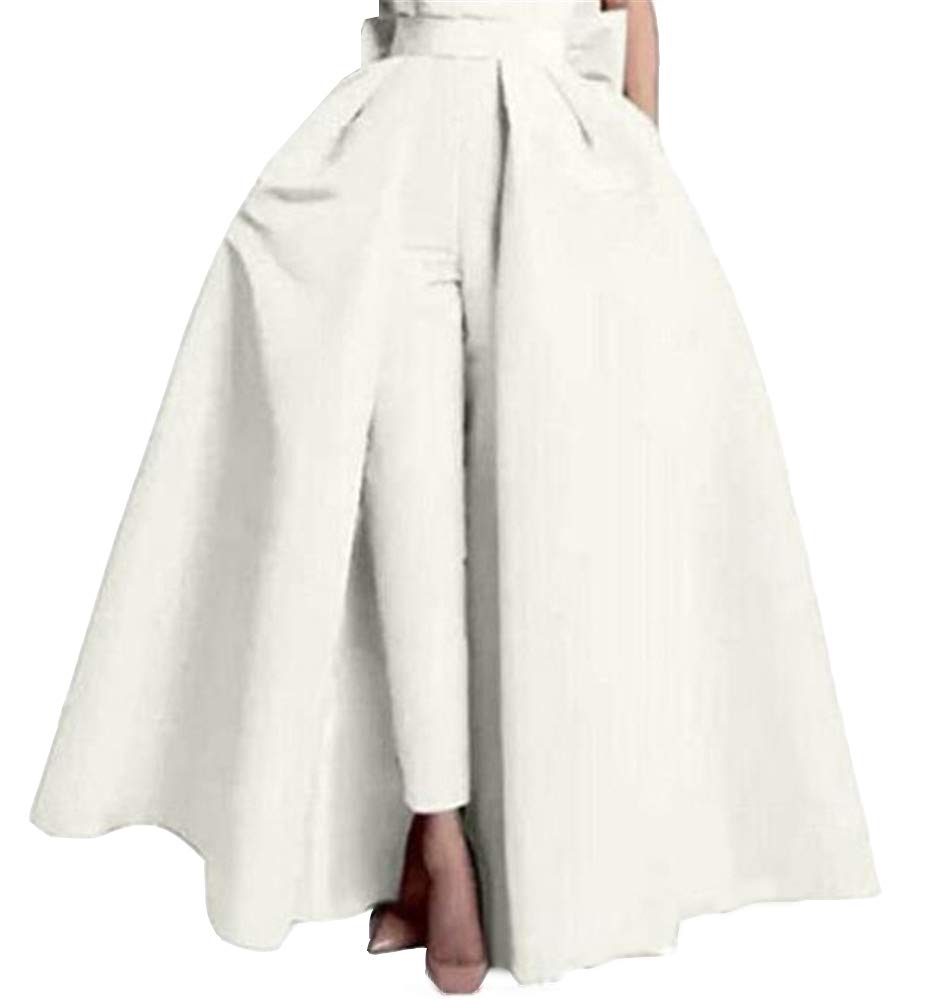 Elegant Women's Satin Detachable Train Skirt - Ivory Prom Party Floor Length Overskirt with Bowknot for Weddings, Dances & Special Occasions