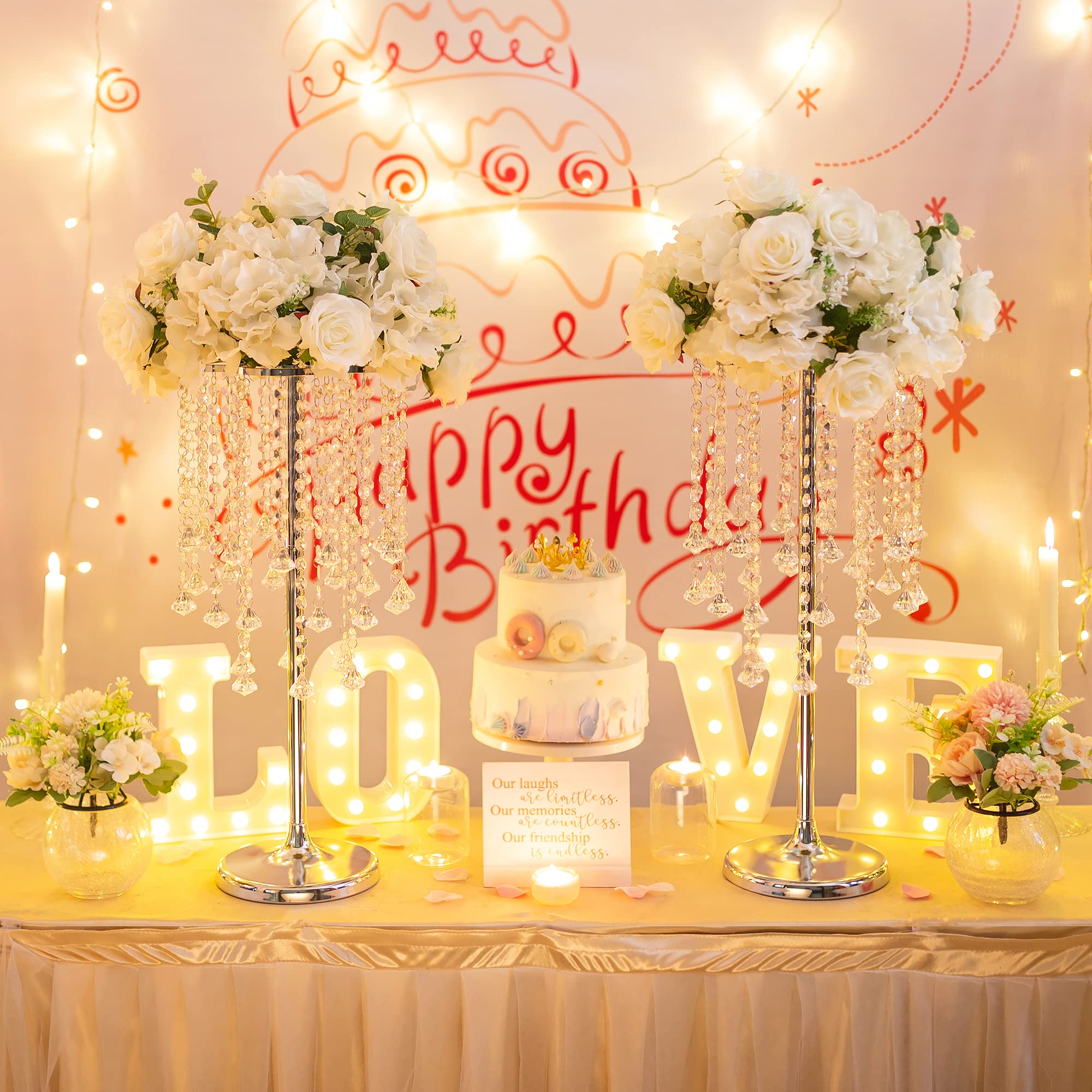 Elegant 10-Piece Silver Metal Flower Stand Wedding Centerpieces with Chandelier Crystals - 23.7 Inch Tall Table Vases for Reception, Event, and Home Decor - Perfect for Weddings, Banquets, and Luxury Interior Design