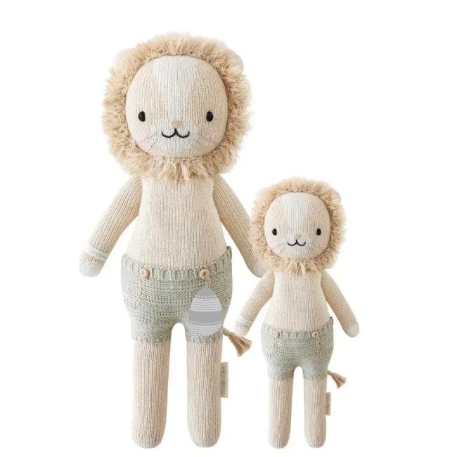Cuddle + Kind Sawyer the Lion Hand-Knit Organic Cotton Plush Toy - Perfect for Kids' Bedtime, Nursery Decor & Gift Giving