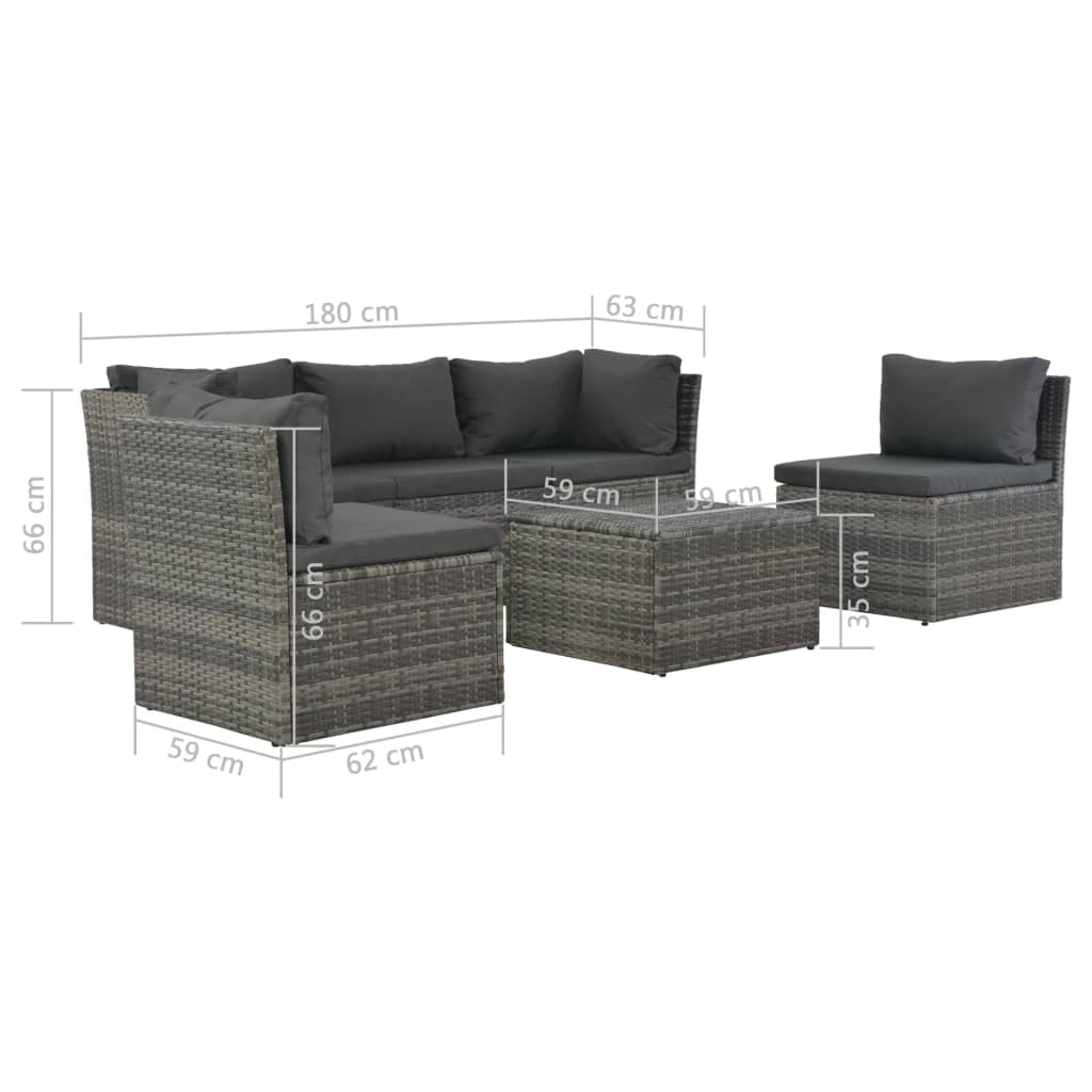 vidaXL 4-Piece Patio Lounge Set with Cushions & Coffee Table - Gray PE Rattan Outdoor Sectional Sofa for Garden, Backyard, or Poolside Relaxation | Weather-Resistant Wicker Furniture