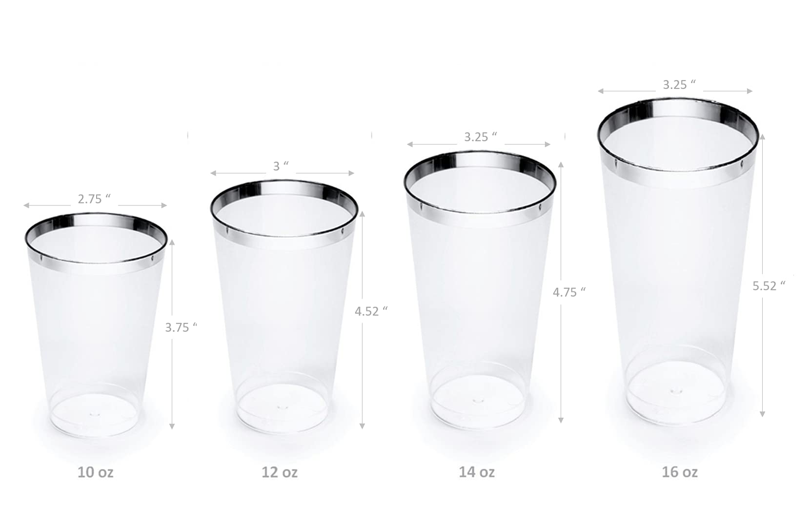 100 Pack 12 oz Disposable Plastic Tumbler Cups - Clear with Silver Rim for Weddings, Parties & Events - Perfect for Cocktails, Iced Coffee & Beverages