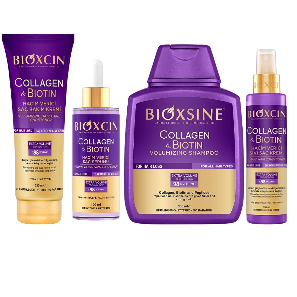 Bioxcin Collagen & Biotin Hair Growth Set - Volumizing Shampoo, Conditioner & Hair Care Cream for Thicker, Stronger Hair | For Daily Hair Care Routine & Scalp Nourishment
