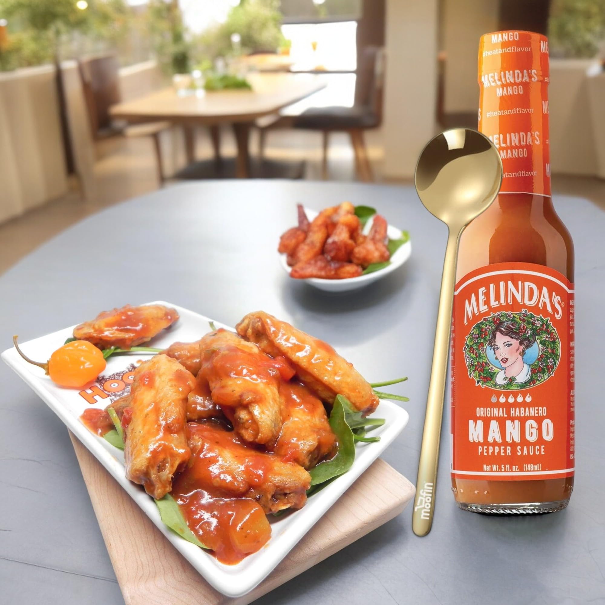 **Mango Habanero Hot Sauce - 5oz Bottle (Pack of 6) | Sweet & Spicy Pepper Sauce for Wings, Tacos, Burgers & More | All-Natural Ingredients | Includes Free Golden Spoon | Perfect for BBQ, Parties & Gifting**