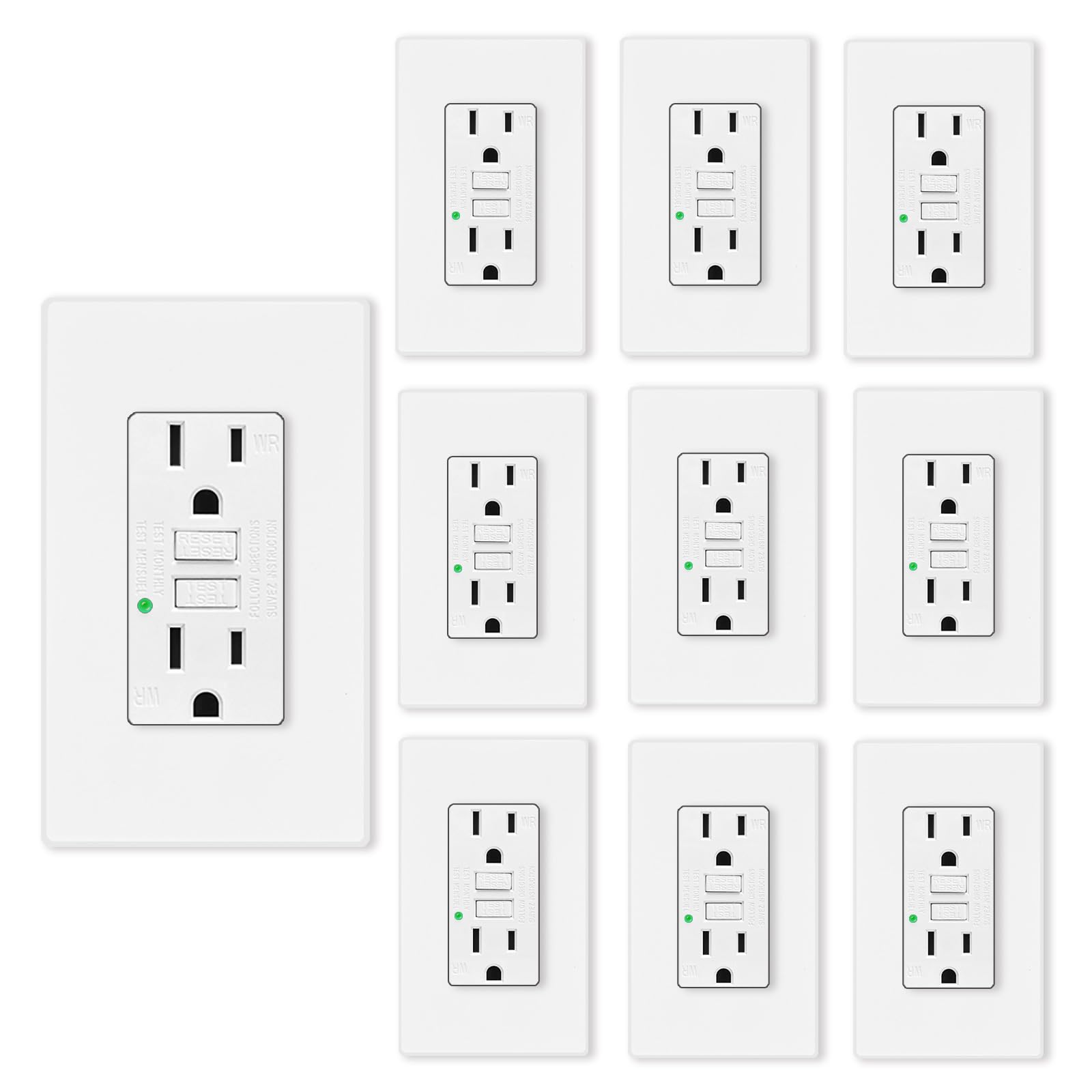 15A GFCI Duplex Outlet with LED Indicator - 40 Pack, Includes Wall Plate & Screws, Leakage Protection, Non-Tamper Resistant - Indoor/Outdoor Use, White, ETL Listed - Perfect for Bathrooms, Kitchens, Garages and Outdoor Electrical Safety