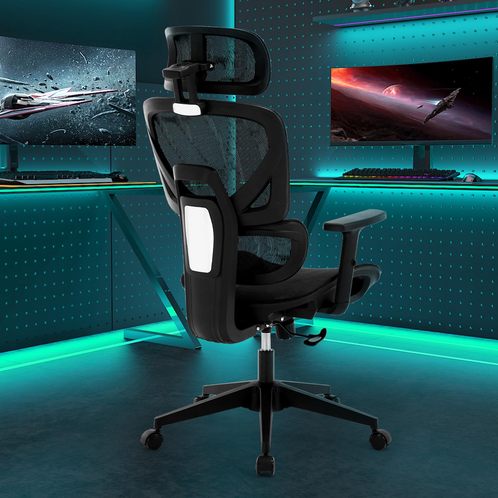 Ergonomic Office Chair with High Back & Lumbar Support - Big & Tall Mesh Desk Chair for Home Office, 400LB Capacity, Adjustable Armrests & Wheels - Perfect for Long Work Hours, Gaming, and Remote Work Comfort