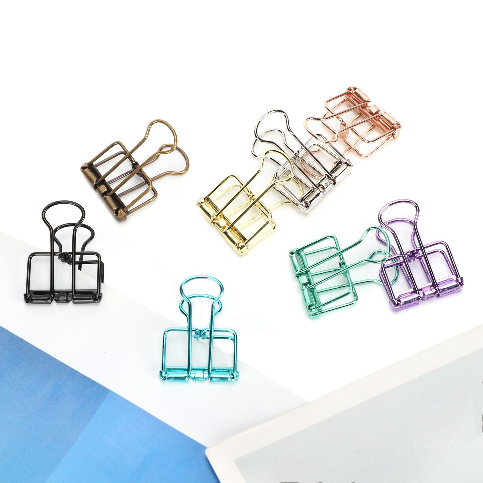 16pcs Colorful Hollowed Metal Binder Clips - Multicolor Paper Clips for Office, School & Home Organization - Strong Iron Wire Document Clamps for Files, Notes & Bulletin Boards