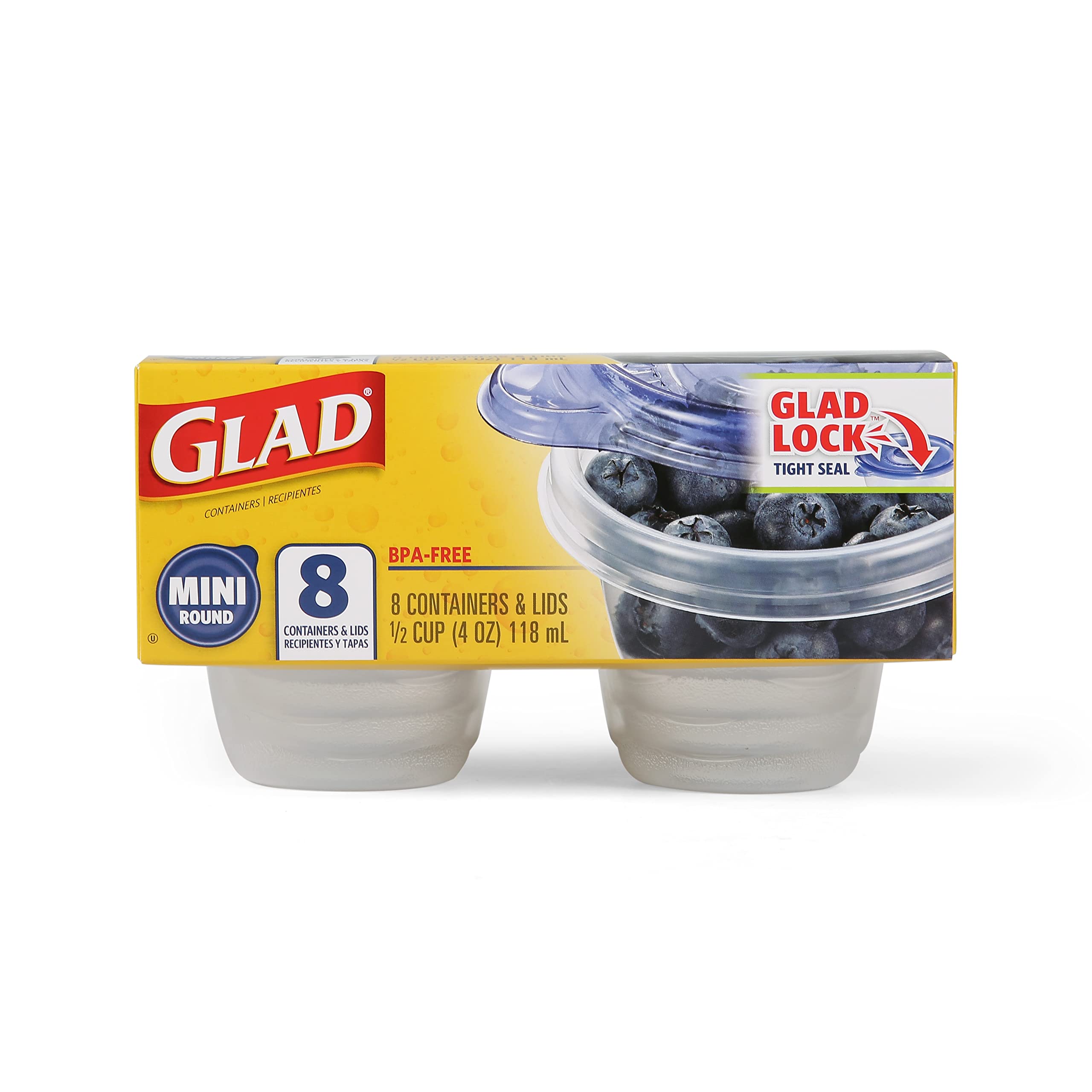 GladWare Mini Round Food Storage Containers 4 oz with Lids - 8 Count Set for Snacks, Leftovers & Meal Prep | BPA-Free Small Plastic Containers for Kitchen, Office & Travel