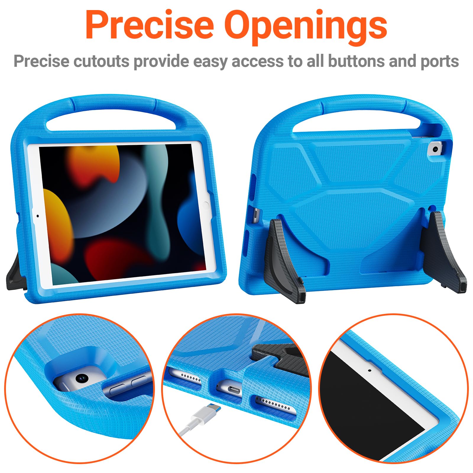 Shockproof Kids Case for iPad 10.2/10.5 Inch (iPad 7th/8th/9th Gen 2019-2021, iPad Air 3 & Pro 10.5) - Lightweight Protective Cover with Handle & Stand - Blue - Perfect for School, Travel & Home Learning