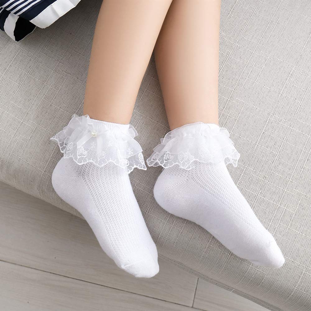 **Princess Lace Socks for Toddler & Kids Girls (1-9 Years) - Soft Cotton Dressy Socks for Parties, Weddings & Special Occasions**