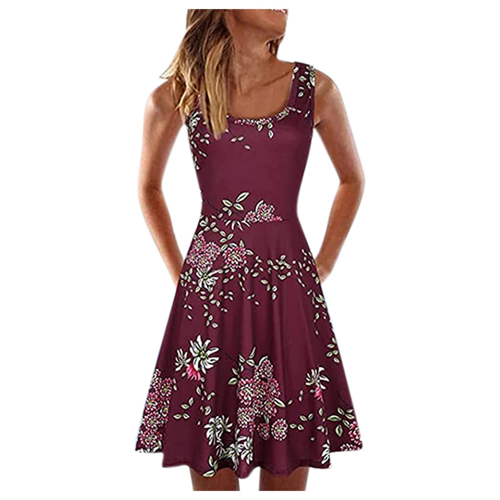 Women's Summer Beach Dress - Sleeveless U-Neck A-Line Casual Short Dress with Floral Print | Perfect for Vacation, Pool Party & Tropical Getaway