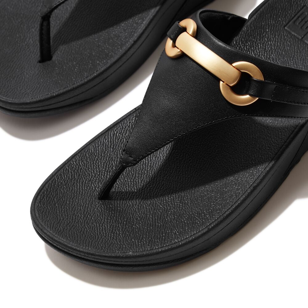 FitFlop Lulu Chunky Snaffle Leather Sandals for Women - Comfortable Black Slide Sandals with Arch Support | Perfect for Walking, Travel & Summer Outfits
