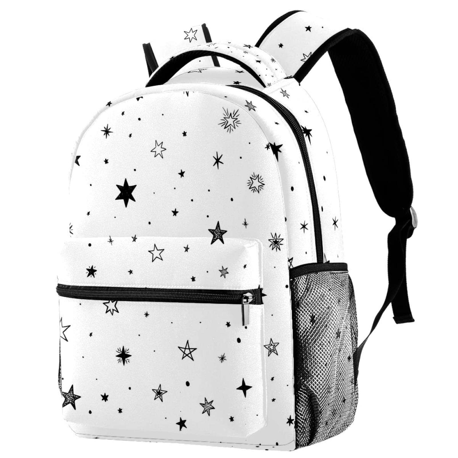 Stylish Black Stars White Background Backpack for Kids - Durable School Book Bag for Boys & Girls, Lightweight Travel Daypack for Elementary Students | Perfect for School, Work & Outdoor Adventures