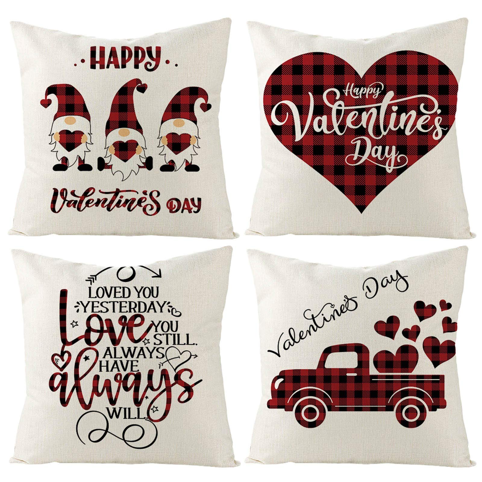 Valentine's Day Pillow Covers Set of 4 - 18x18 Inch Red Heart Truck & Love Arrow Decorative Throw Pillow Covers for Couch, Sofa, Bed - Perfect for Romantic Home Decor, Anniversary Gifts & Couples Bedroom