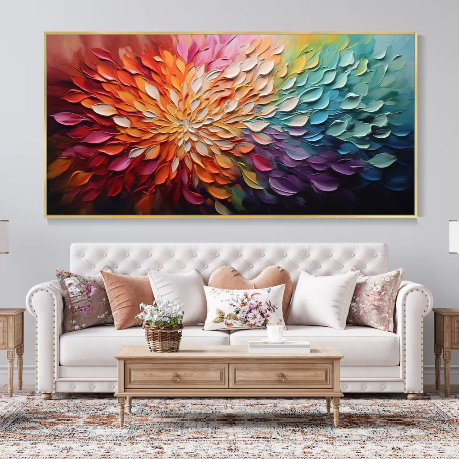 Beautiful Flower and Tree Painting #FT162 - Handmade Canvas Art for Home Decor, Living Room, Bedroom & Office Wall