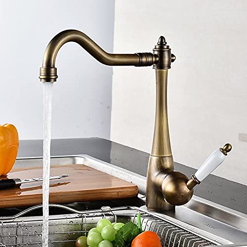 OMOONS Antique Bronze Deck Mounted Mixer Tap with 360° Rotation Spray for Bar, Farmhouse, and Commercial Kitchen Sink Faucet