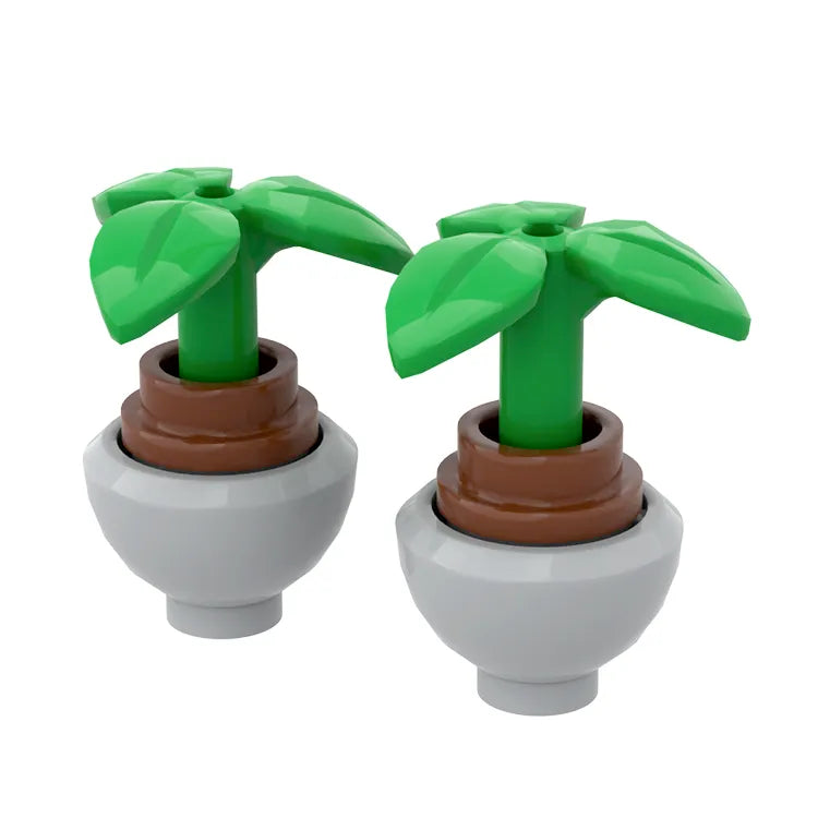 LEGO Small Plants with Light Grey Pots & Bright Green Leaves - MiniMOC Building Kit for Home Decor, Office Desk & DIY Botanical Displays