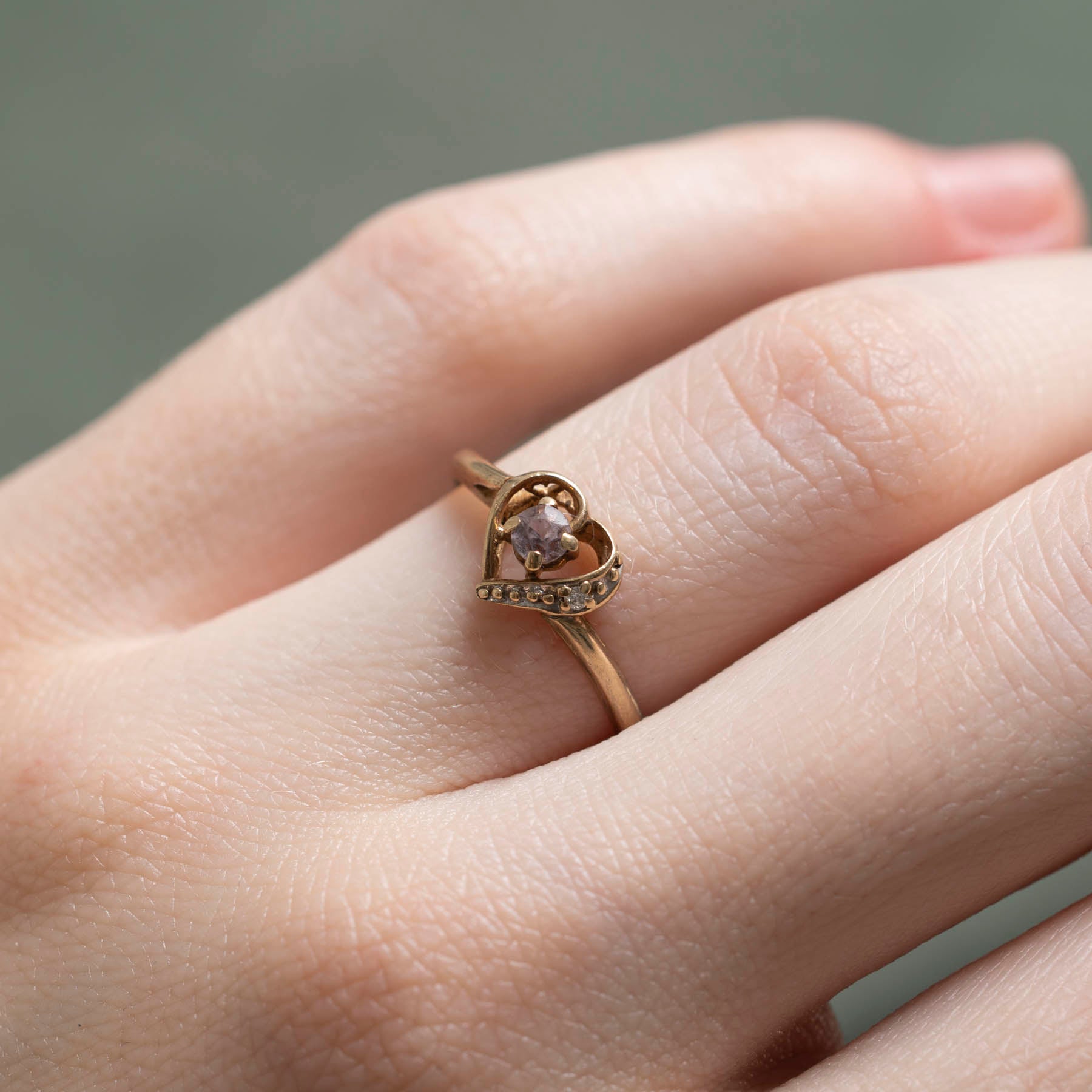 0.005ct Amethyst & 0.10ct Diamond Heart Ring - Size 5.25 | Elegant Purple Gemstone Jewelry for Valentine's Day, Anniversary & Romantic Gifts