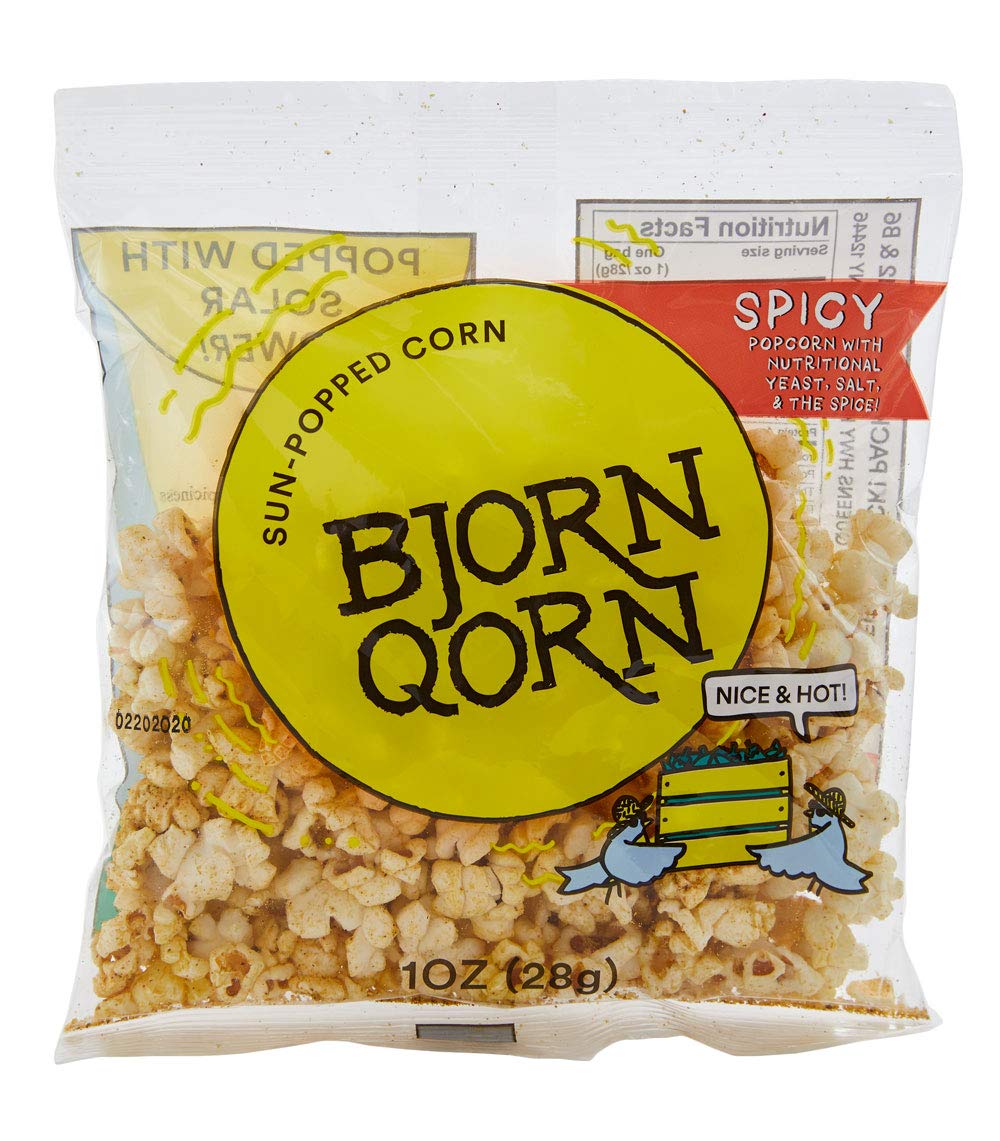 BjornQorn Mini Bag 30-Pack (Spicy) - Vegan & Gluten-Free Popcorn Snacks - Cheesy, Spicy, Umami Flavored (30 x 1oz Bags) | Perfect for Movie Nights, Parties & On-the-Go Healthy Snacking