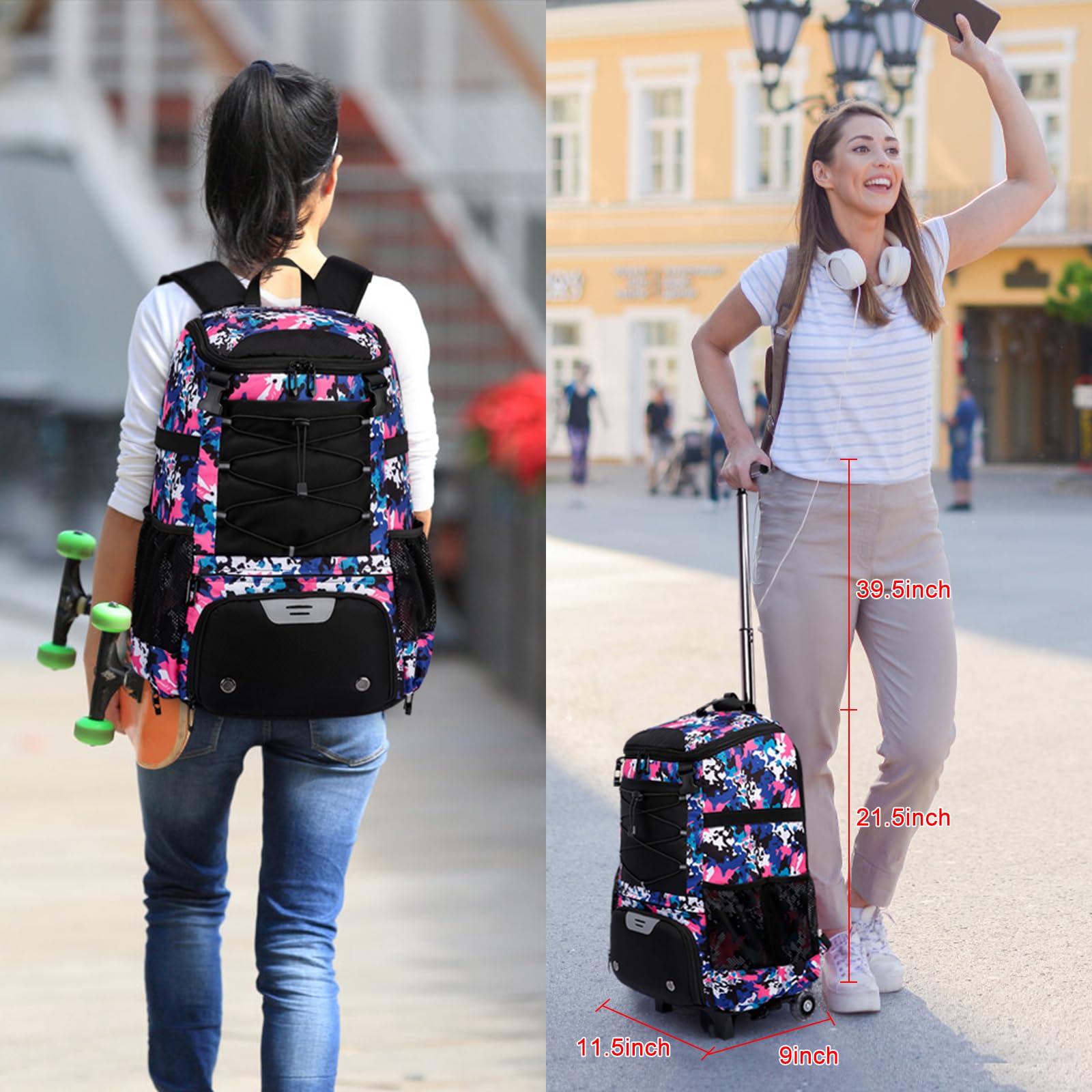 Best Youth & Adult Lightweight Rolling Softball Baseball Bat Bag with Wheels - Large Equipment Backpack with Shoe Compartment, Fence Hook & Helmet Holder - Perfect for T-Ball, Fastpitch & Travel Games