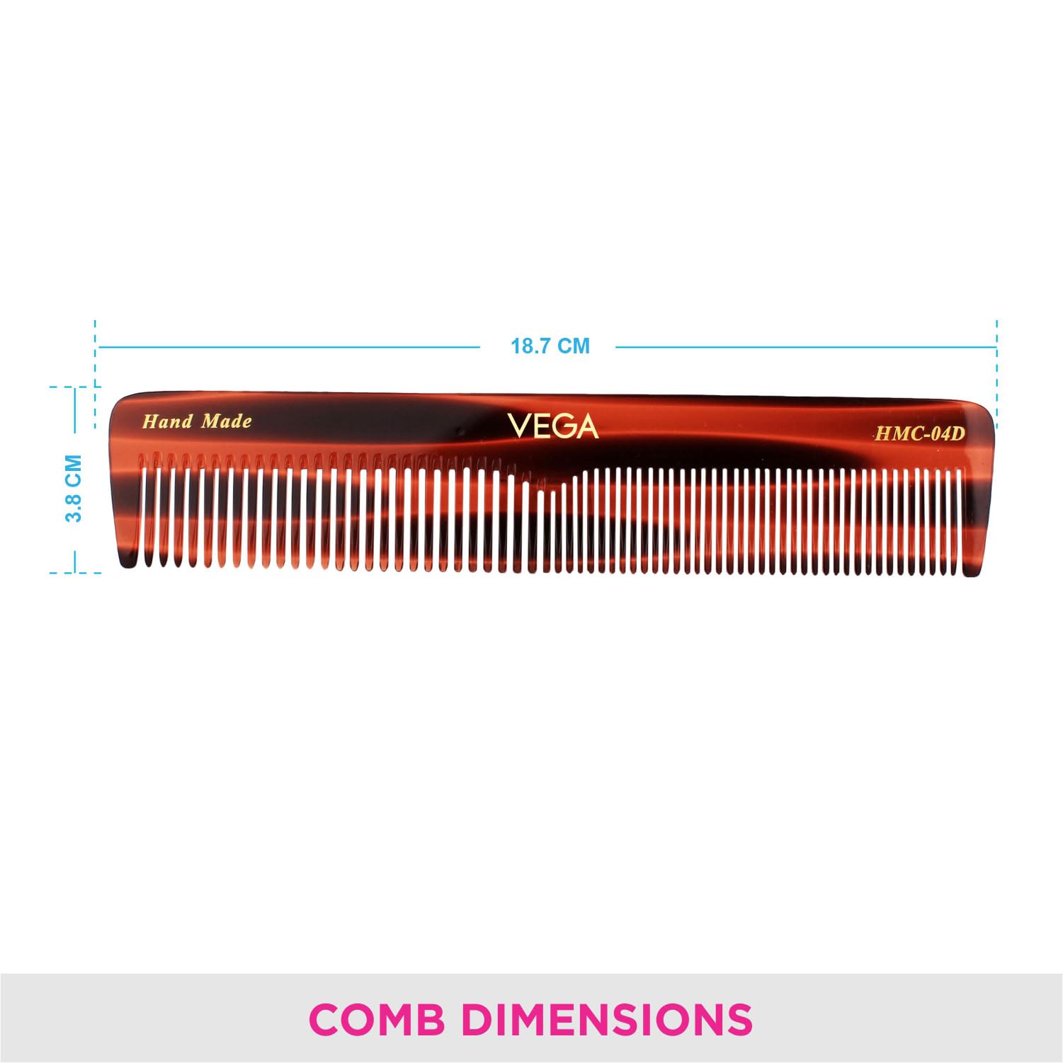 Vega Tortoise Shell Wide Tooth Hair Comb for Men & Women - Handmade Dressing Comb with Graduated Teeth for Detangling & Styling - India's No.1 Hair Comb Brand (HMC-04D) - Perfect for Salon, Home & Travel Use