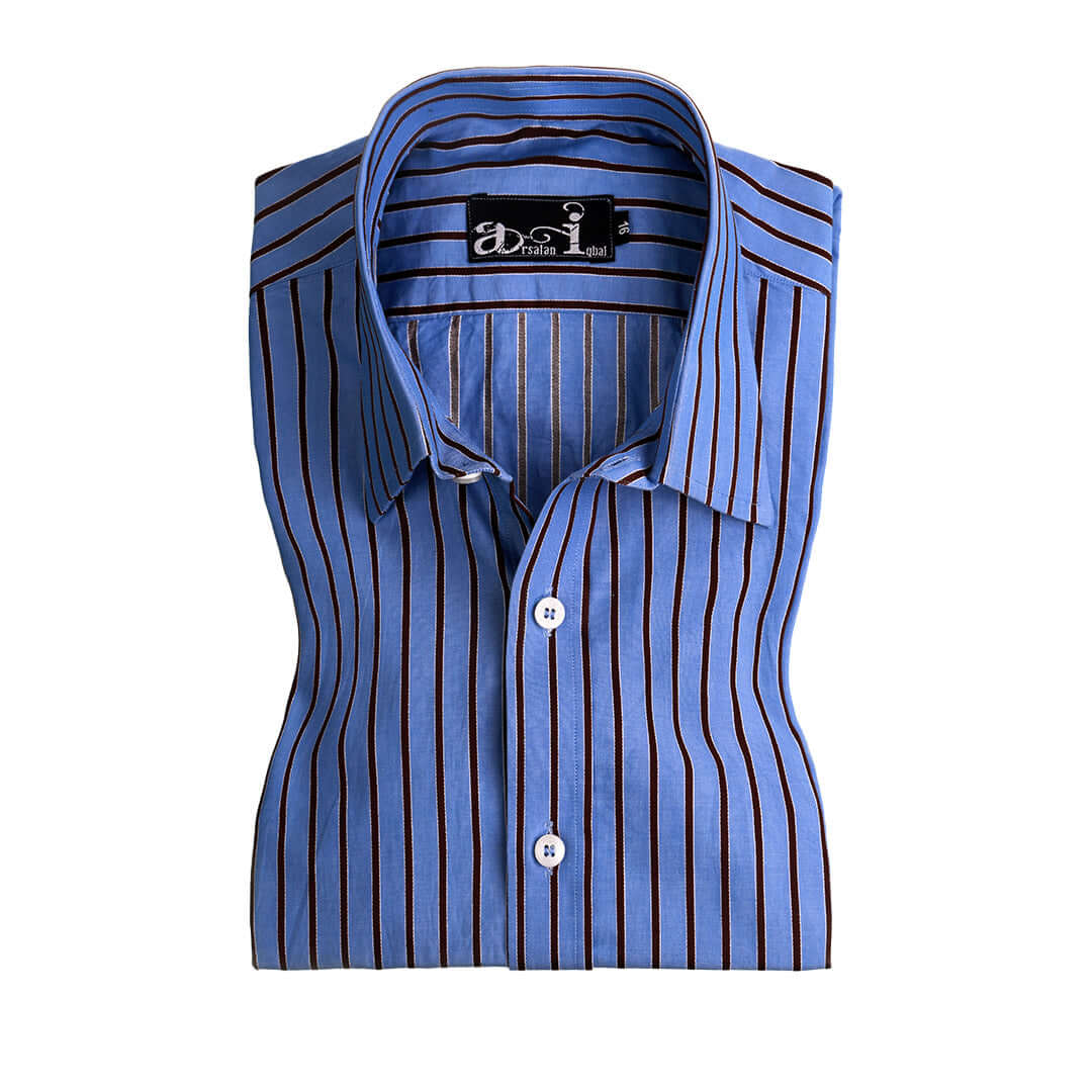 Classic Horizon Blue Striped Formal Shirt for Men | Slim Fit Business Dress Shirt | Perfect for Office, Weddings & Special Occasions