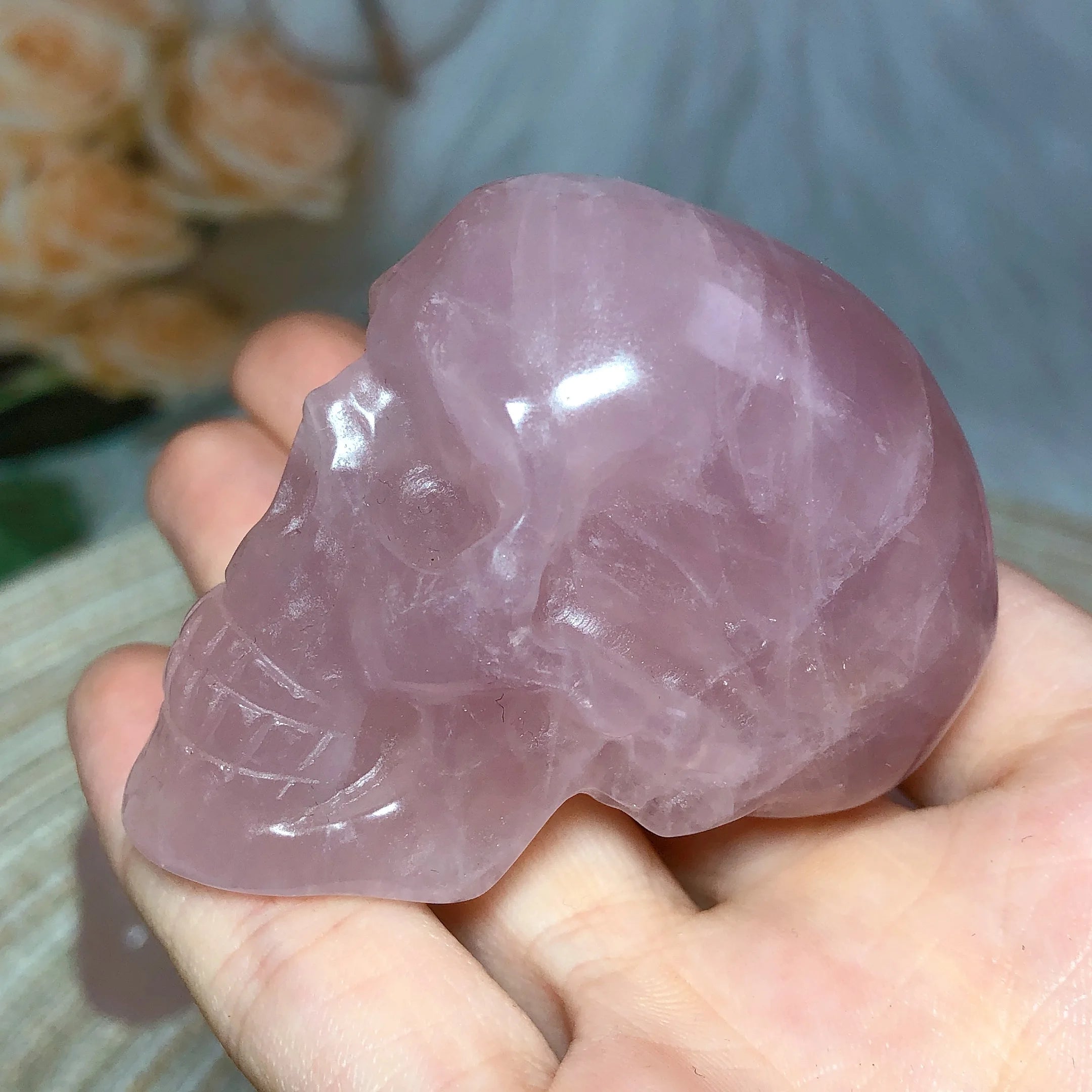 Natural Rose Quartz Crystal Skull Carving - Reiki Healing Stone, Positive Energy Decor, High Quality Mineral Specimen for Home & Office Decoration | Meditation, Feng Shui, Spiritual Gifts