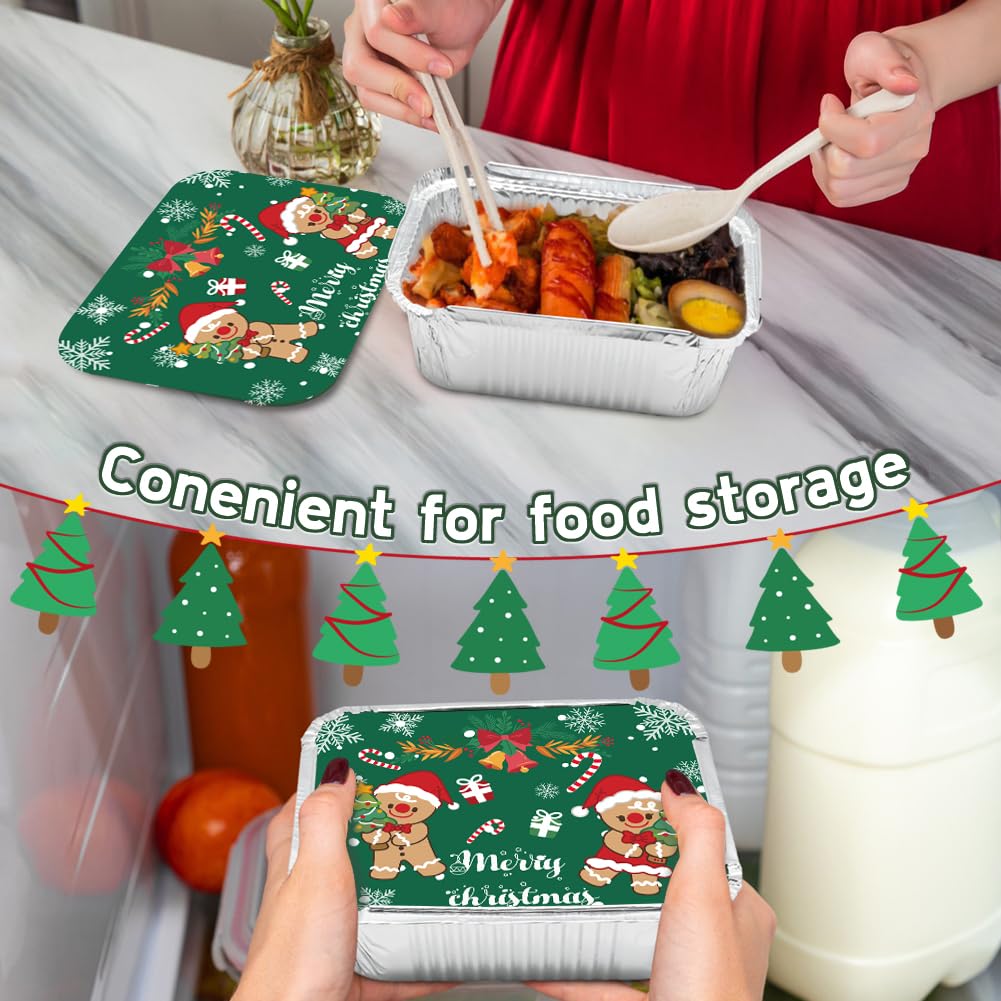 42-Piece Christmas Foil Food Storage Containers with Lids | Disposable Santa-Themed Aluminum Pans for Baking, Cooking & Holiday Parties | Perfect for Leftovers, Meal Prep & Festive Gatherings
