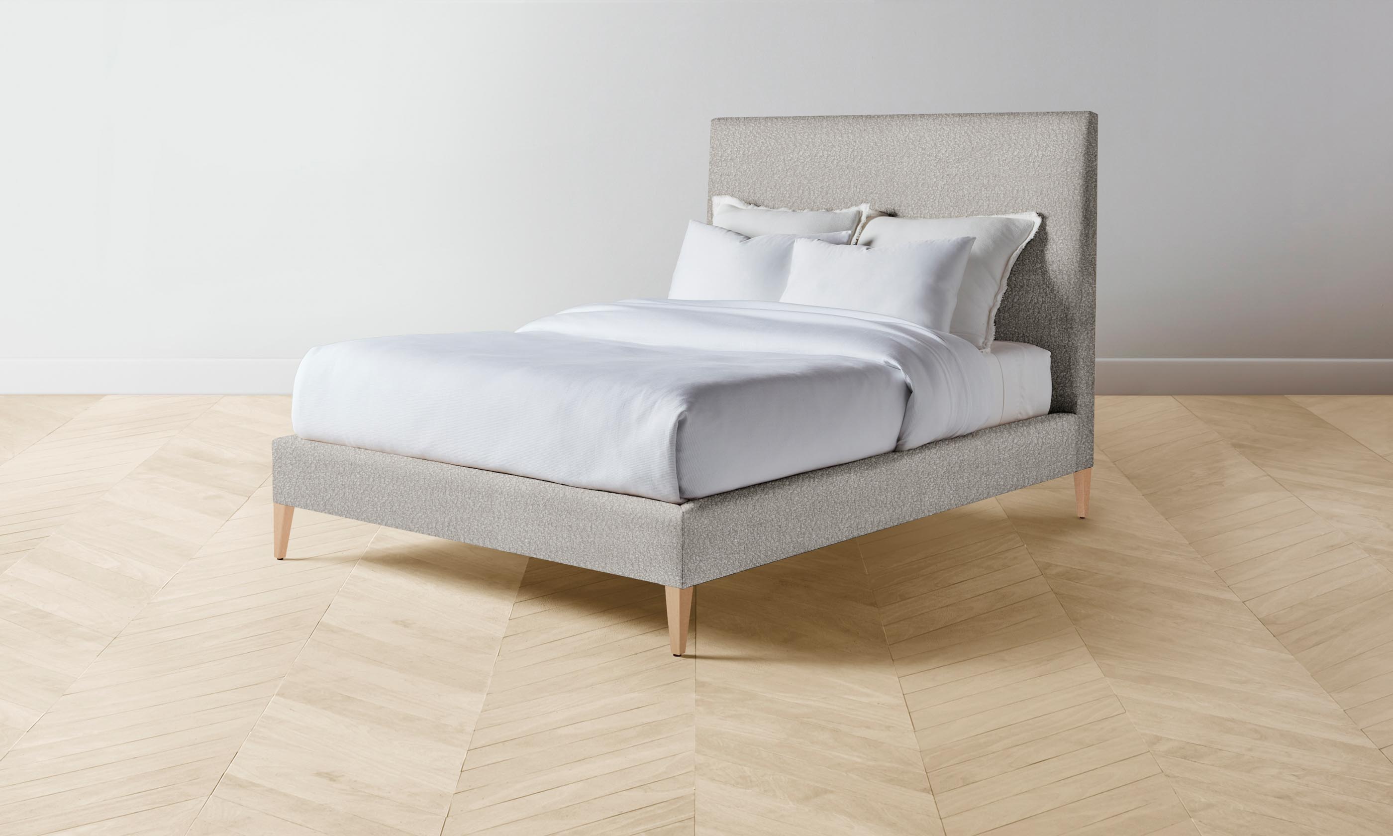 The Essex Bed - Italian Bouclé Fossil Upholstered Platform Bed Frame | Modern Luxury Bedroom Furniture for Master Suite & Guest Room