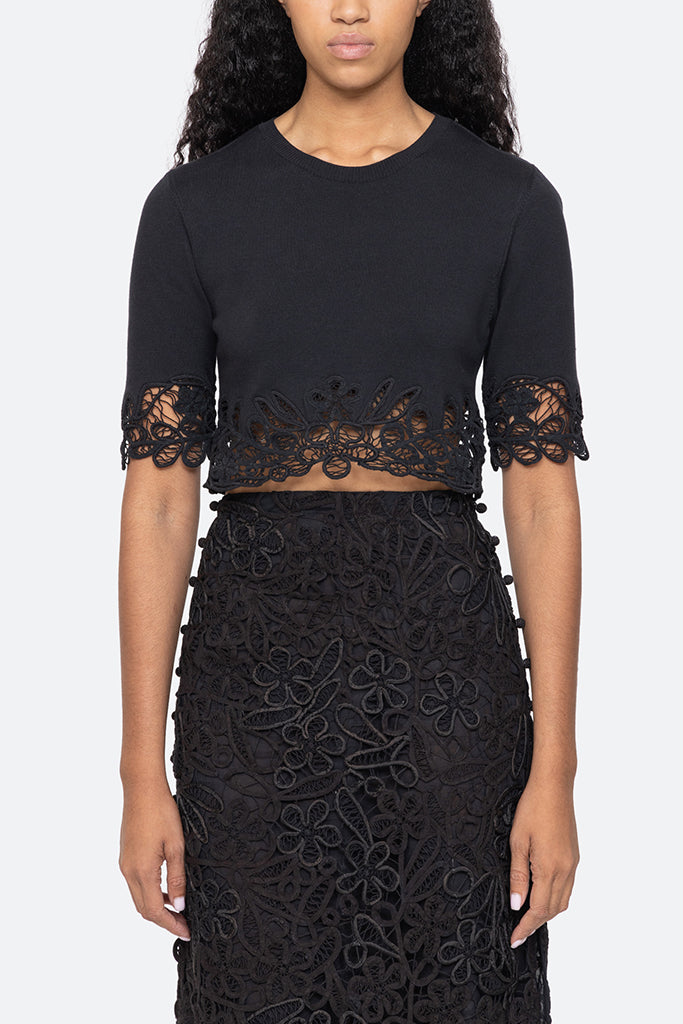 Sea New York Elke Soutache Sweater Women's Black Knit Top - Perfect for Casual Outings, Office Wear & Date Nights