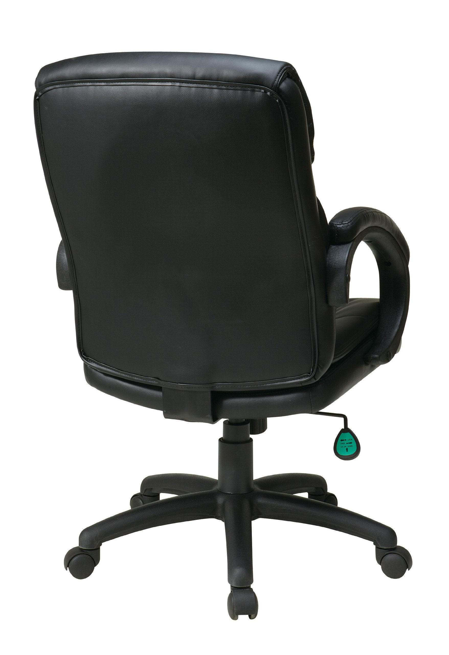 Office Star EC Series Executive Bonded Leather High Back Adjustable Office Chair with Thick Padded Contour Seat & Armrests - Black | Ergonomic Desk Chair for Home Office, Gaming & Workspace Comfort