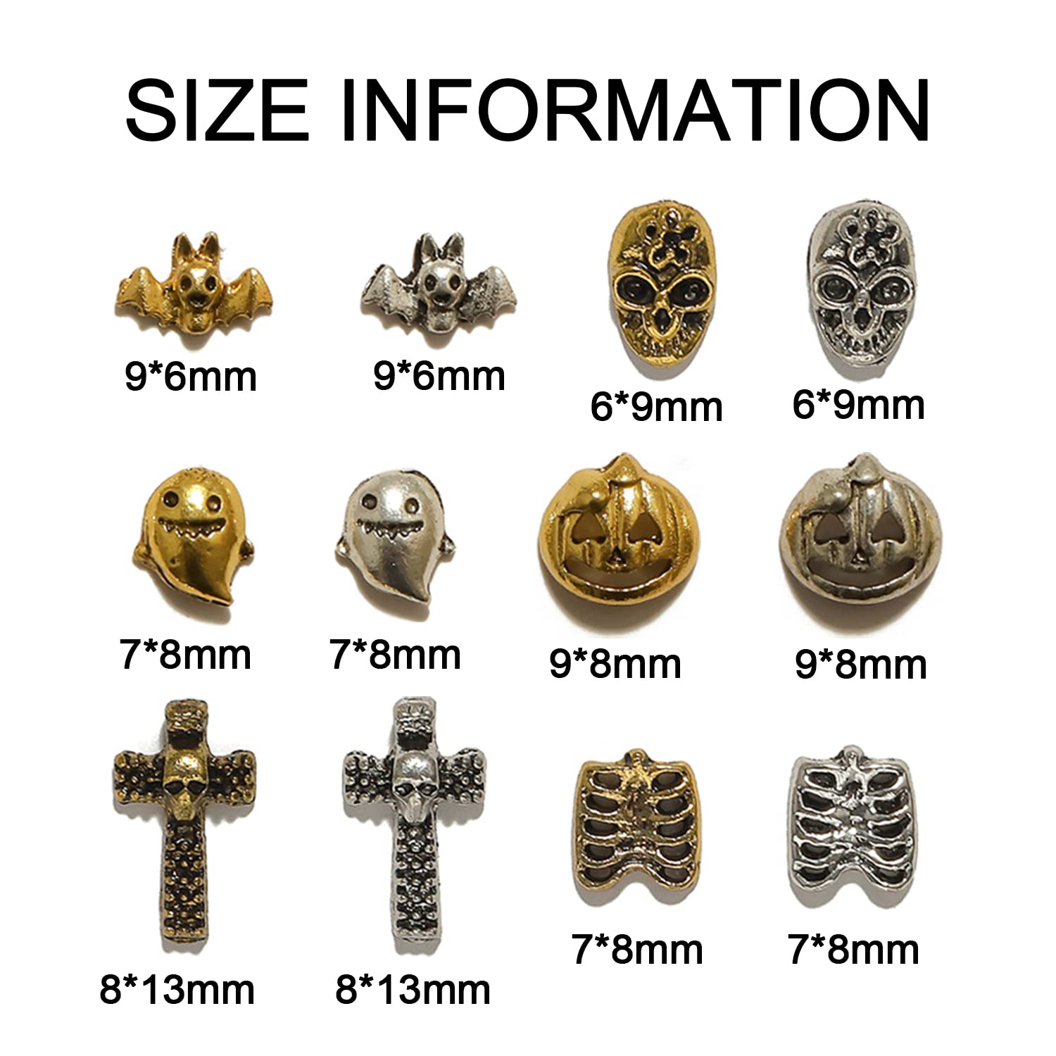 60pcs Halloween Nail Charms Set - 3D Alloy Nail Art Decorations with Cross, Pumpkin, Bat & Skull Designs for DIY Manicure - Perfect for Halloween Party, Cosplay & Nail Salon Decoration