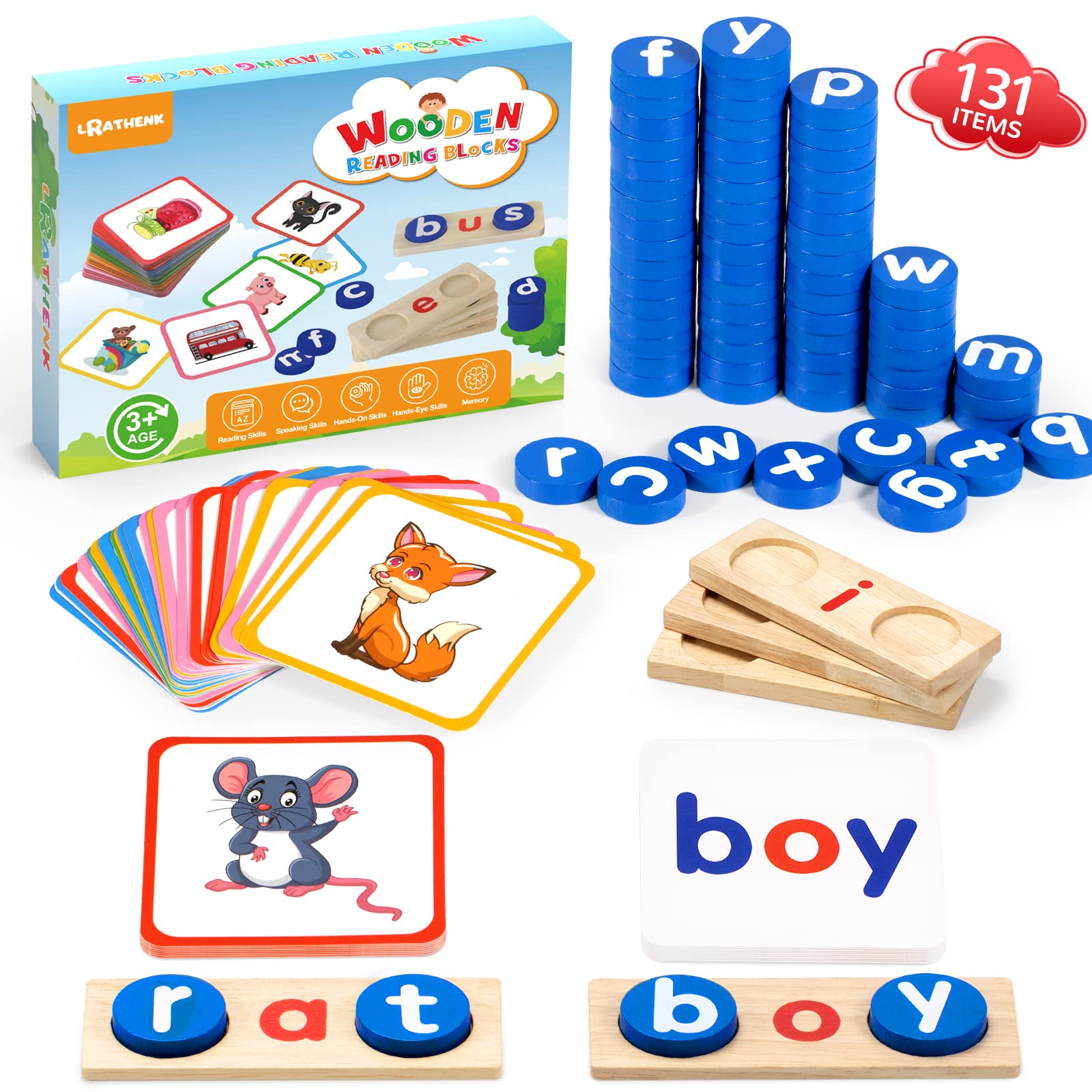 Wooden CVC Word Spelling Games - Educational Learning Toys for Kids Ages 3-6 | Kindergarten & Preschool Learning Activities | Sight Words & Phonics Practice | Perfect for Homeschooling & Classroom Use