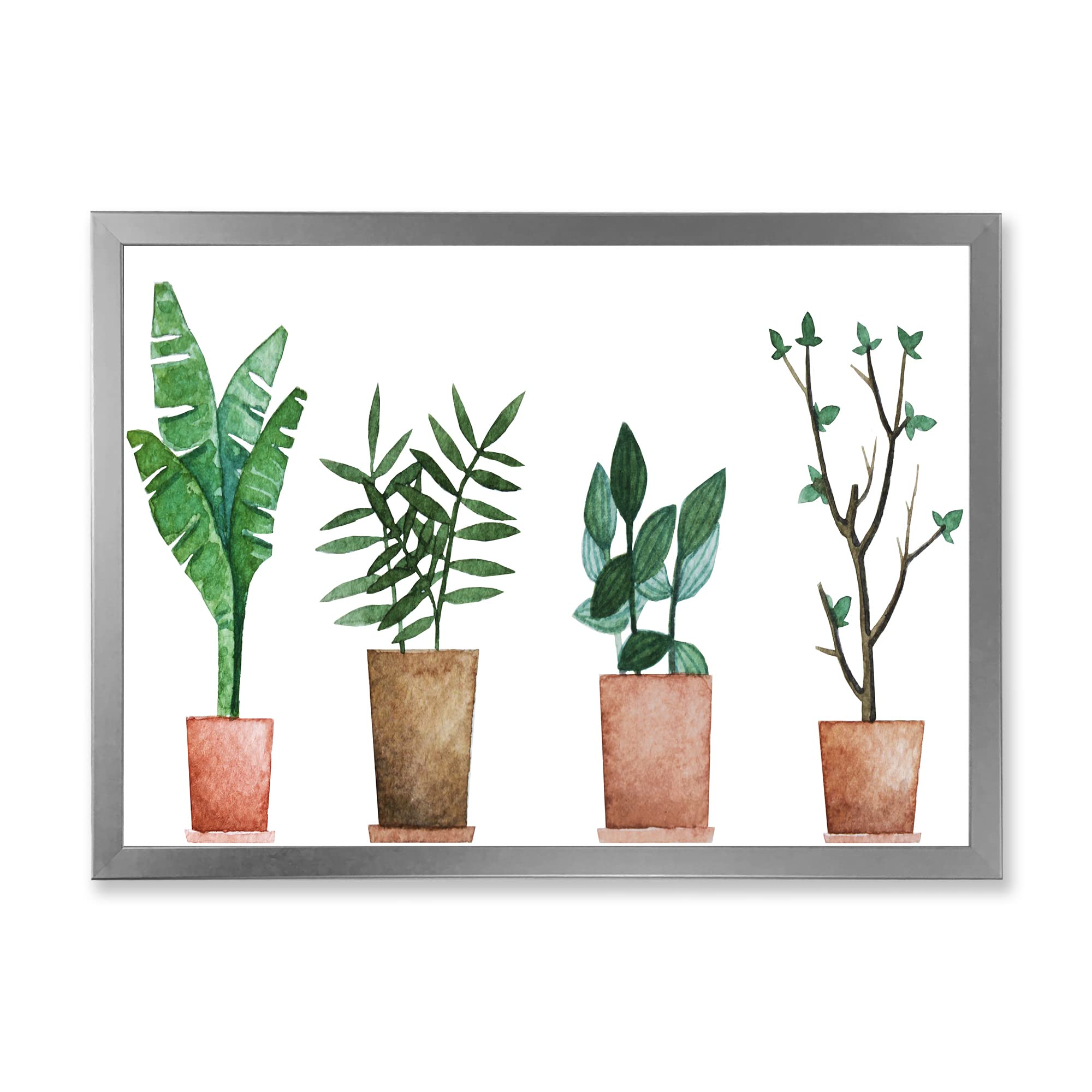 DesignQ Duo of Potted Flowers House Plants - Farmhouse Style Framed Wall Art Decor for Living Room, Bedroom & Office