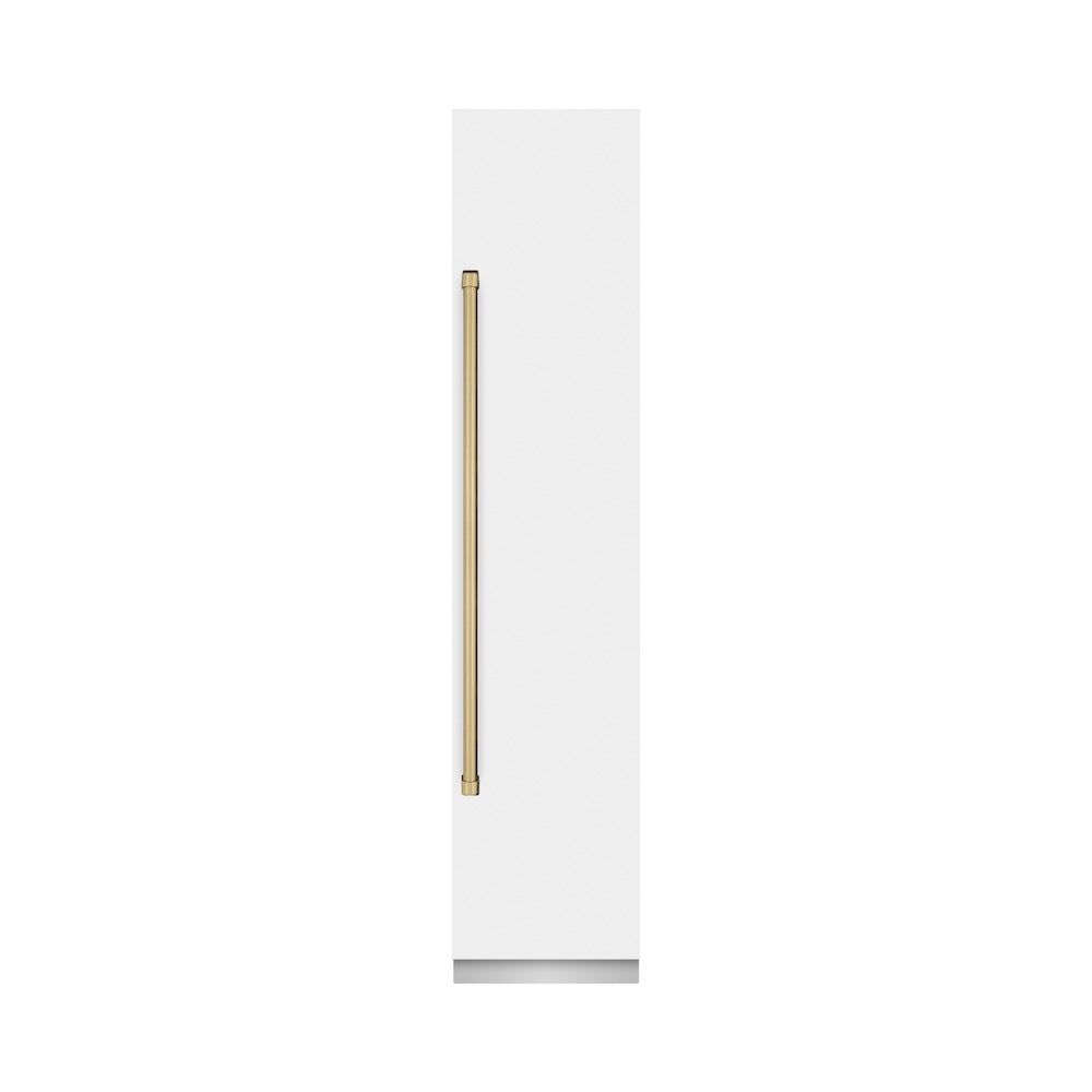 ZLINE Autograph Edition 18 Inch 8.6 cu ft Right Hinge Column Freezer - White Matte Finish with Graphite Gray Interior & Champagne Bronze Accents (RCFVRZ WM 18 CB) - Perfect for Home Kitchen, Basement, or Garage Storage