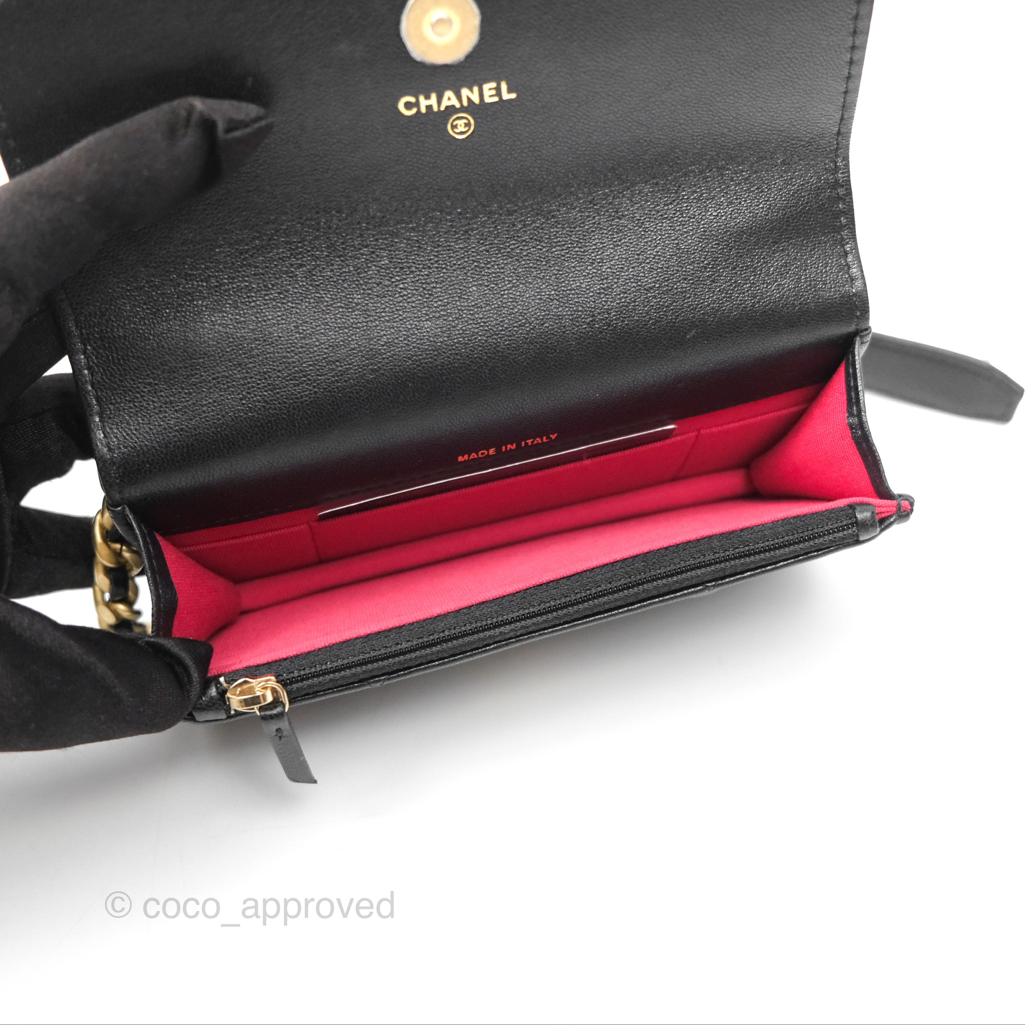 Chanel 19 Mini WOC Flap Phone Holder Bag in Black Lambskin Leather with Mixed Hardware - Luxury Crossbody Bag for Women, Perfect for Parties & Night Out