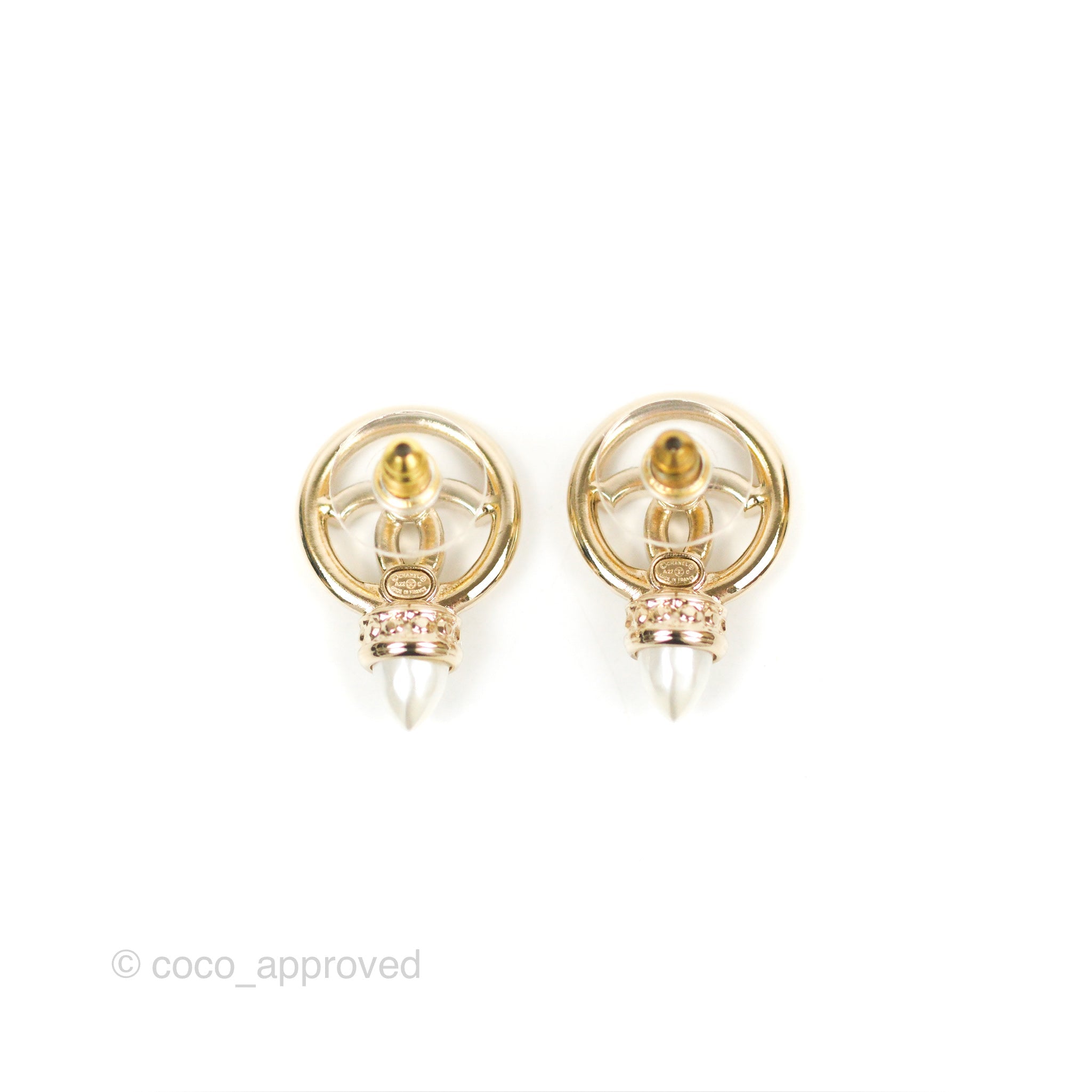 Chanel CC Crystal Pearl Earrings in Gold Tone - Luxury Fashion Jewelry for Women | Perfect for Parties, Weddings & Special Occasions