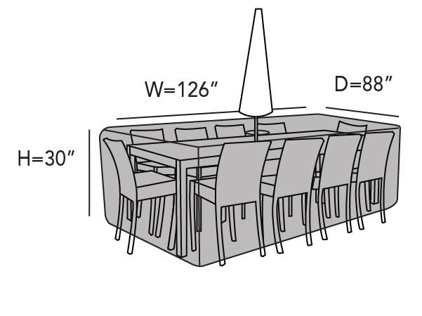 Heavy-Duty Rectangular Dining Table and Chair Cover Set - Weatherproof Polyester Fabric with Drawcord Hem & Umbrella Hole - 126