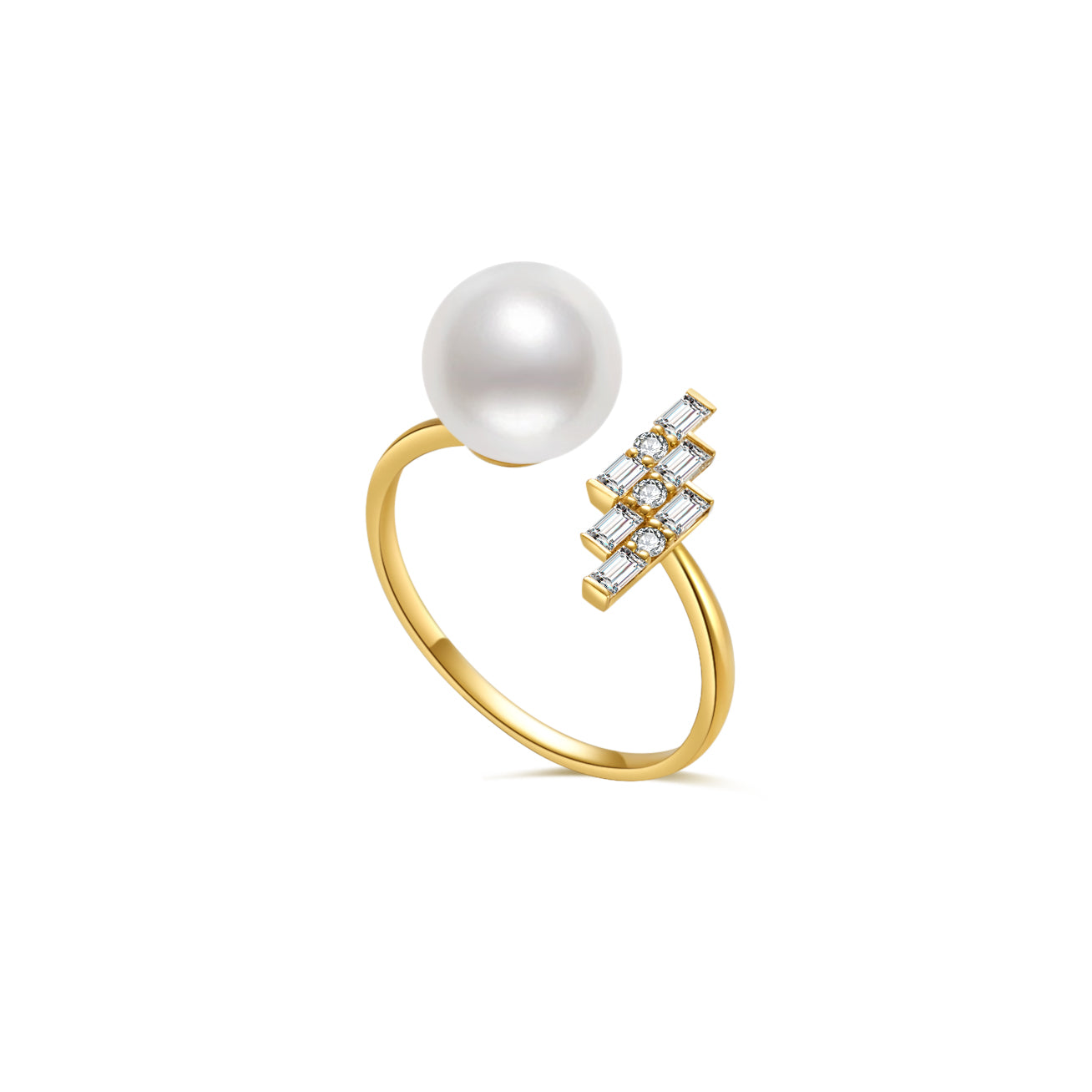 18K Solid Gold Diamond Akoya Hanadama Pearl Ring for Women - Elegant Wedding, Engagement & Anniversary Jewelry Gift KR00077