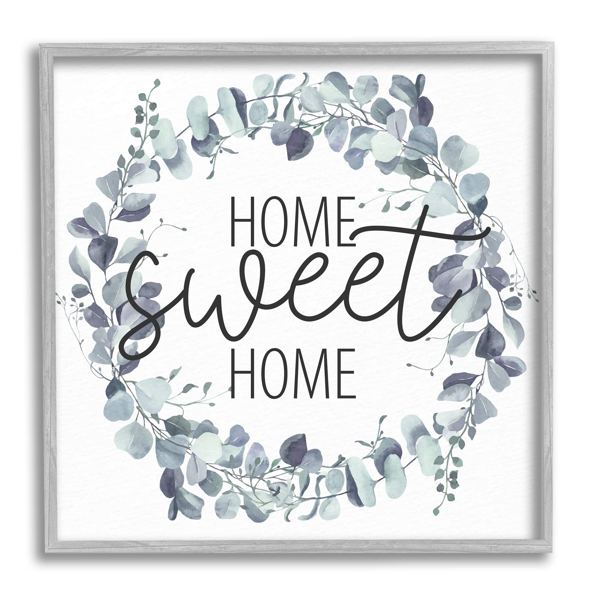 Stupell Industries Home Sweet Home Greeting Blue Green Eucalyptus Plant Wreath Wall Decor - Handmade Floral Wreath by Kim Allen - Perfect for Front Door, Living Room, or Wedding Decor