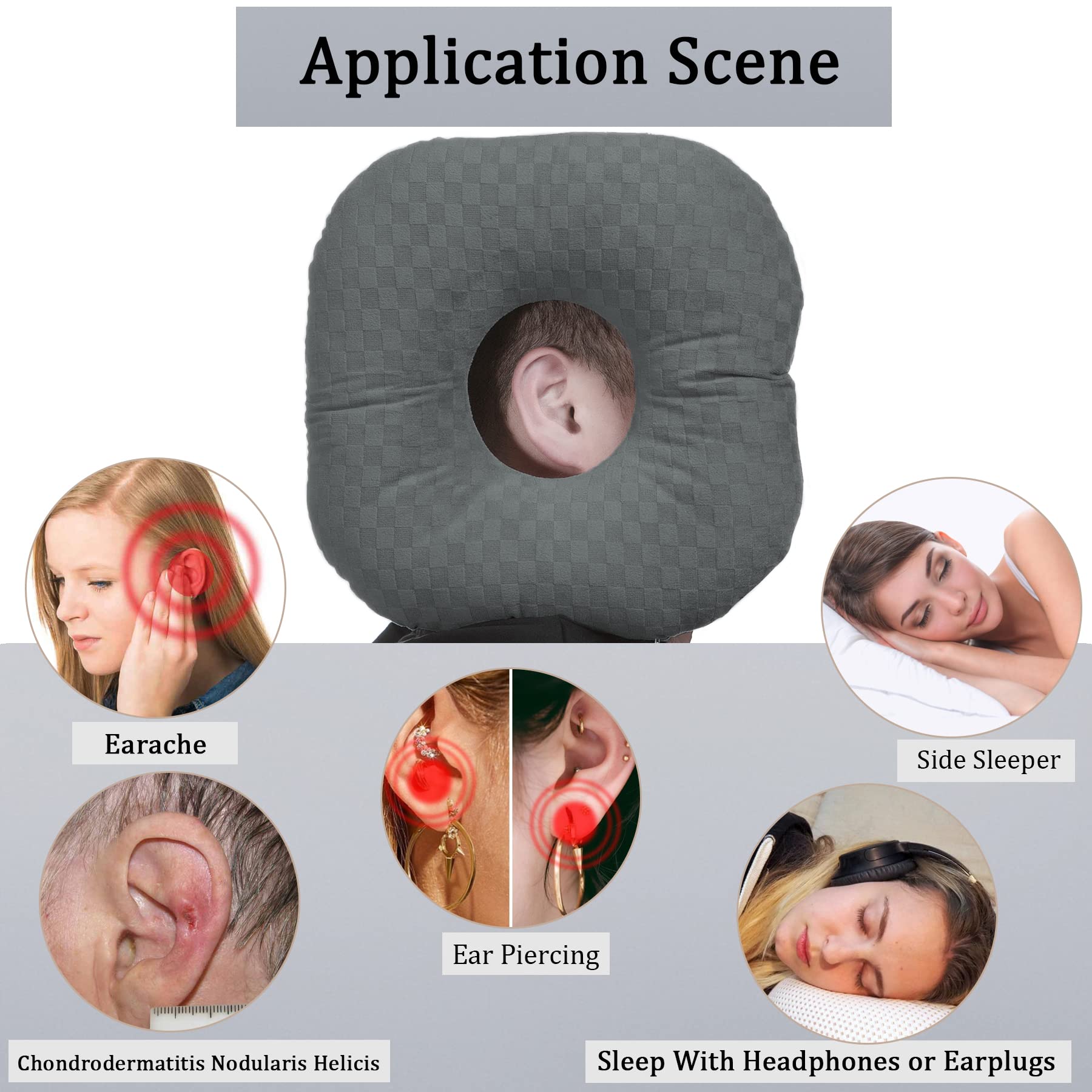 Ear Piercing Pillow for Side Sleepers - O-Shaped Side Sleeping Pillow with Ear Hole for CNH, Ear Pain & Inflammation Relief - Pressure Sore Prevention Ear Guard Pillow (Dark Gray) - Perfect for Post-Piercing Care, Tinnitus & Comfortable Side Sleeping