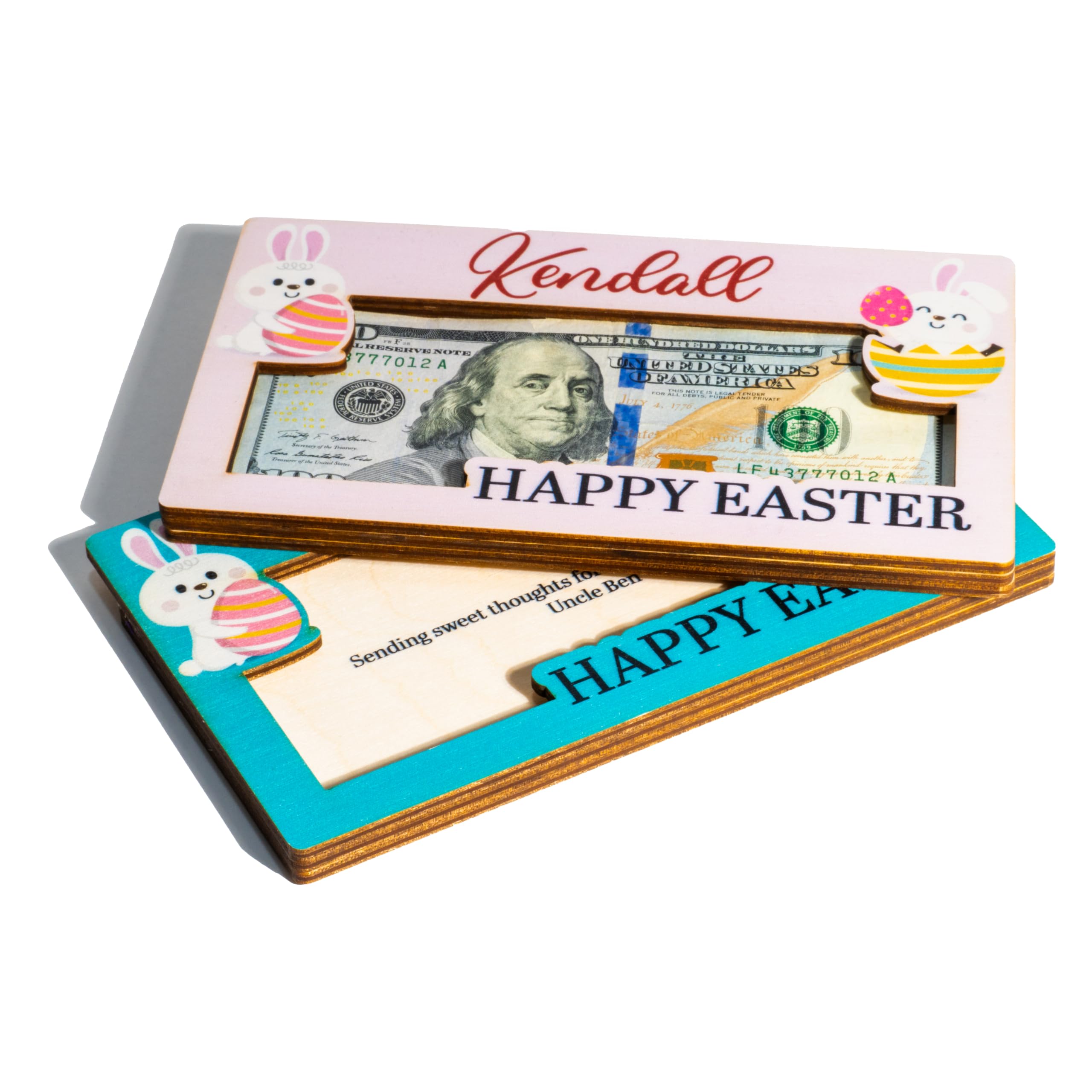 Custom Easter Money Holder for Boys & Girls - Personalized Name & 2-Line Message - 10 Color Options - Adorable Bunny Rabbit Design - Perfect for Easter Gifts, Egg Hunt Prizes & Holiday Cash Gifts