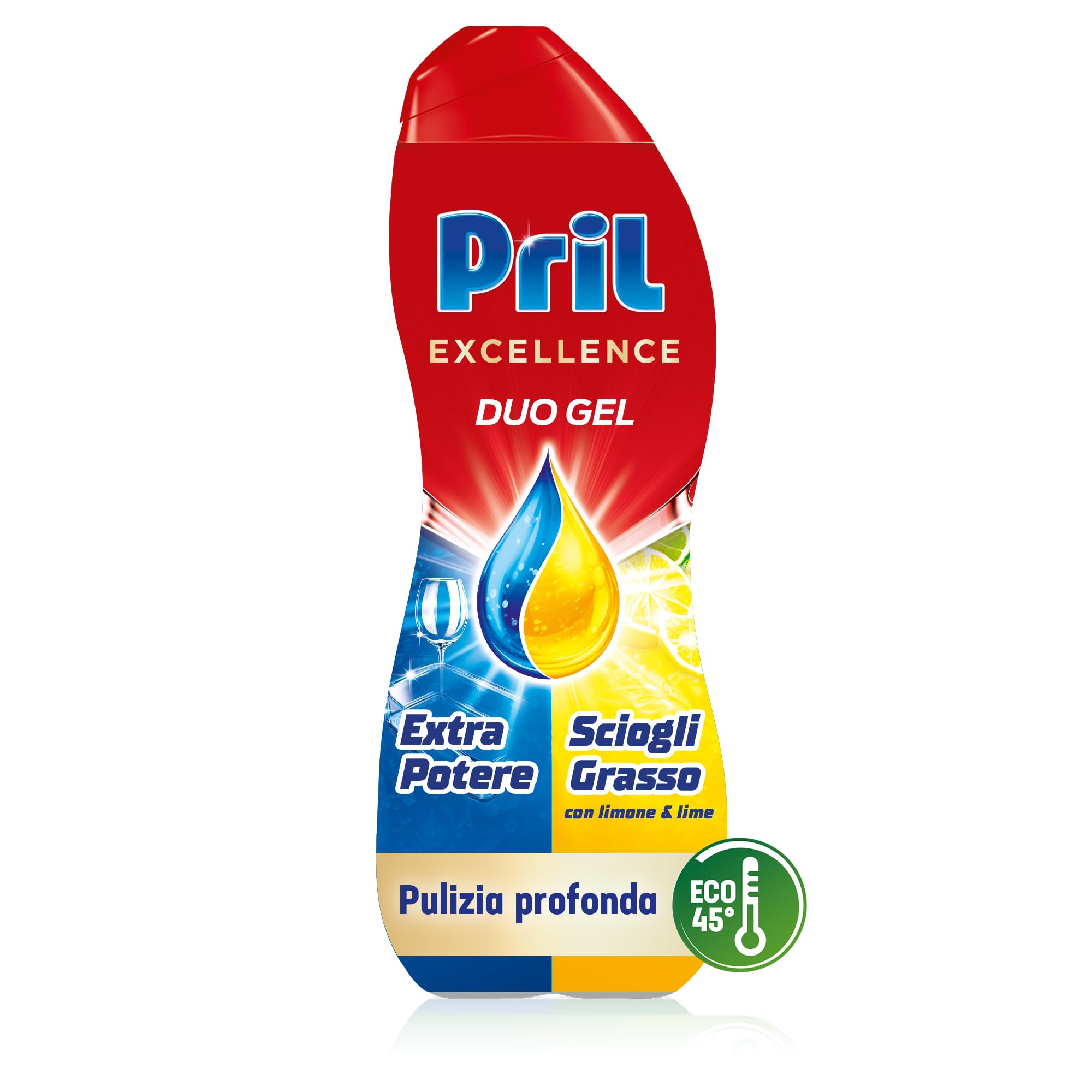 Pril Excellence Duo Gel Dishwasher Detergent - Powerful Grease Removal with Lemon - 45 Wash Single Pack - Ideal for Sparkling Clean Dishes in Homes & Restaurants