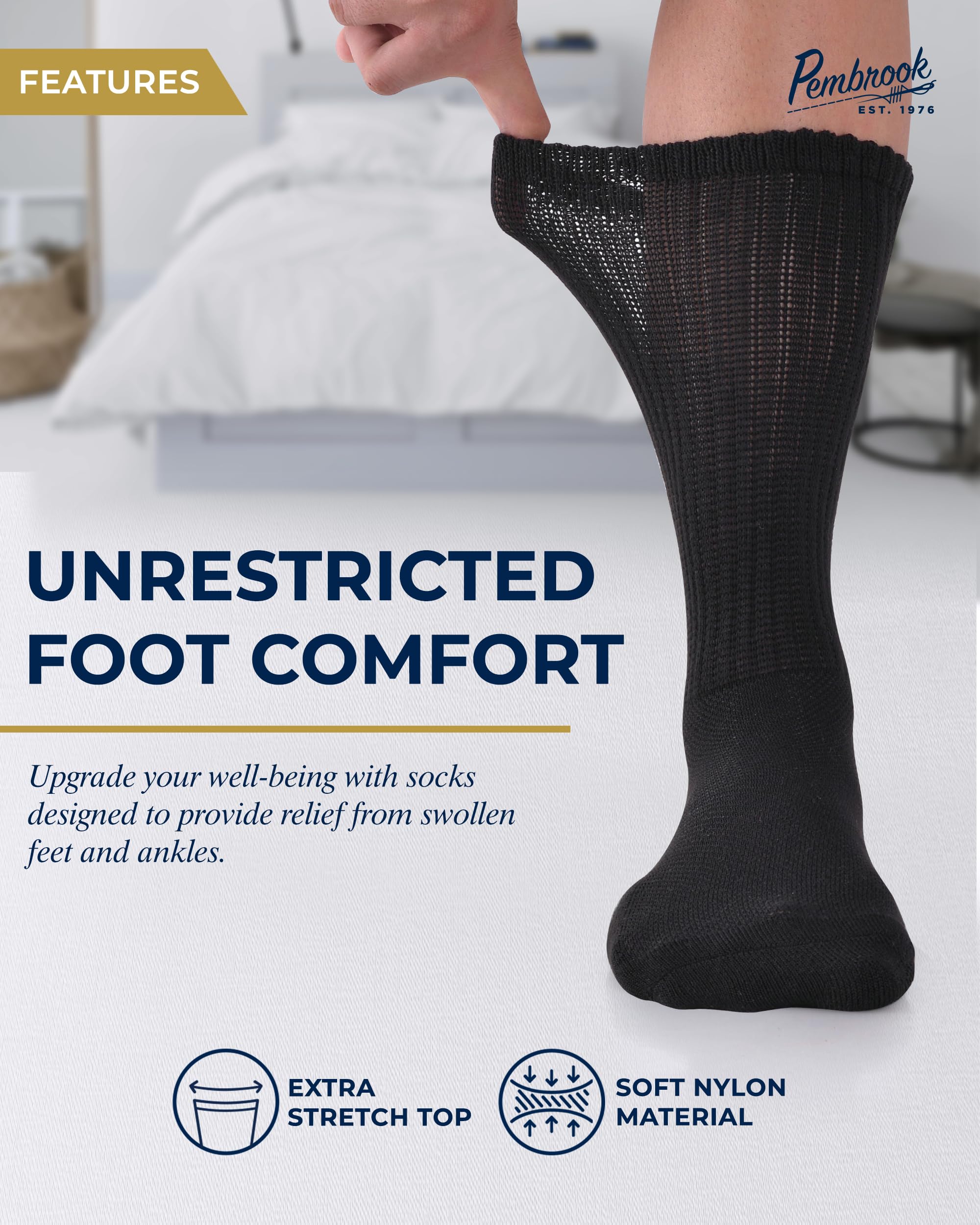 Pembrook Diabetic Socks for Men & Women - Non-Binding Circulation Socks for Neuropathy Relief - Comfortable & Breathable Diabetic Foot Care Socks for Daily Wear, Work & Travel